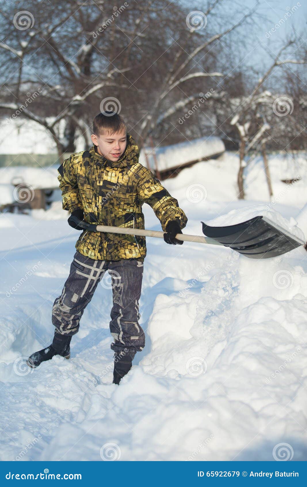 Boy Shoveling Snow from Walkway Stock Image Image of young, snowfall
