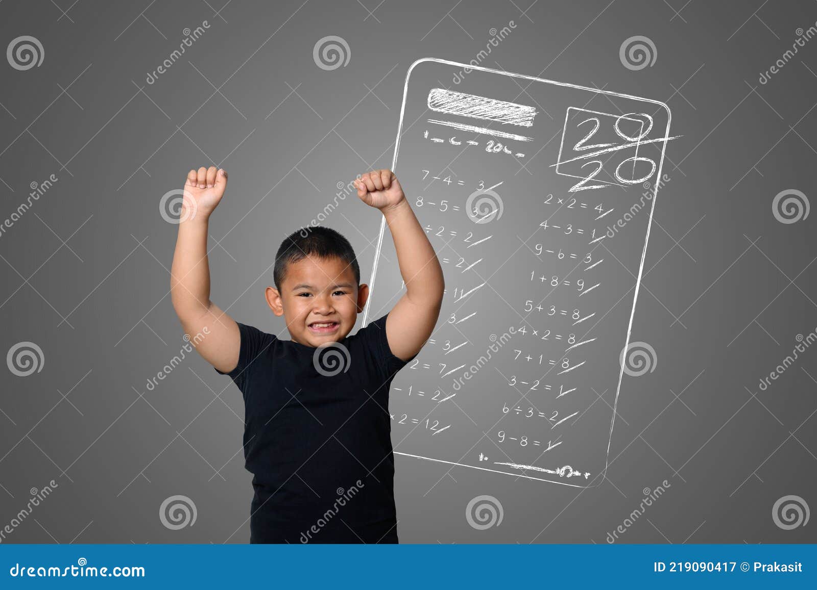 the boy showed full marks in some subjects tests on the blackboard