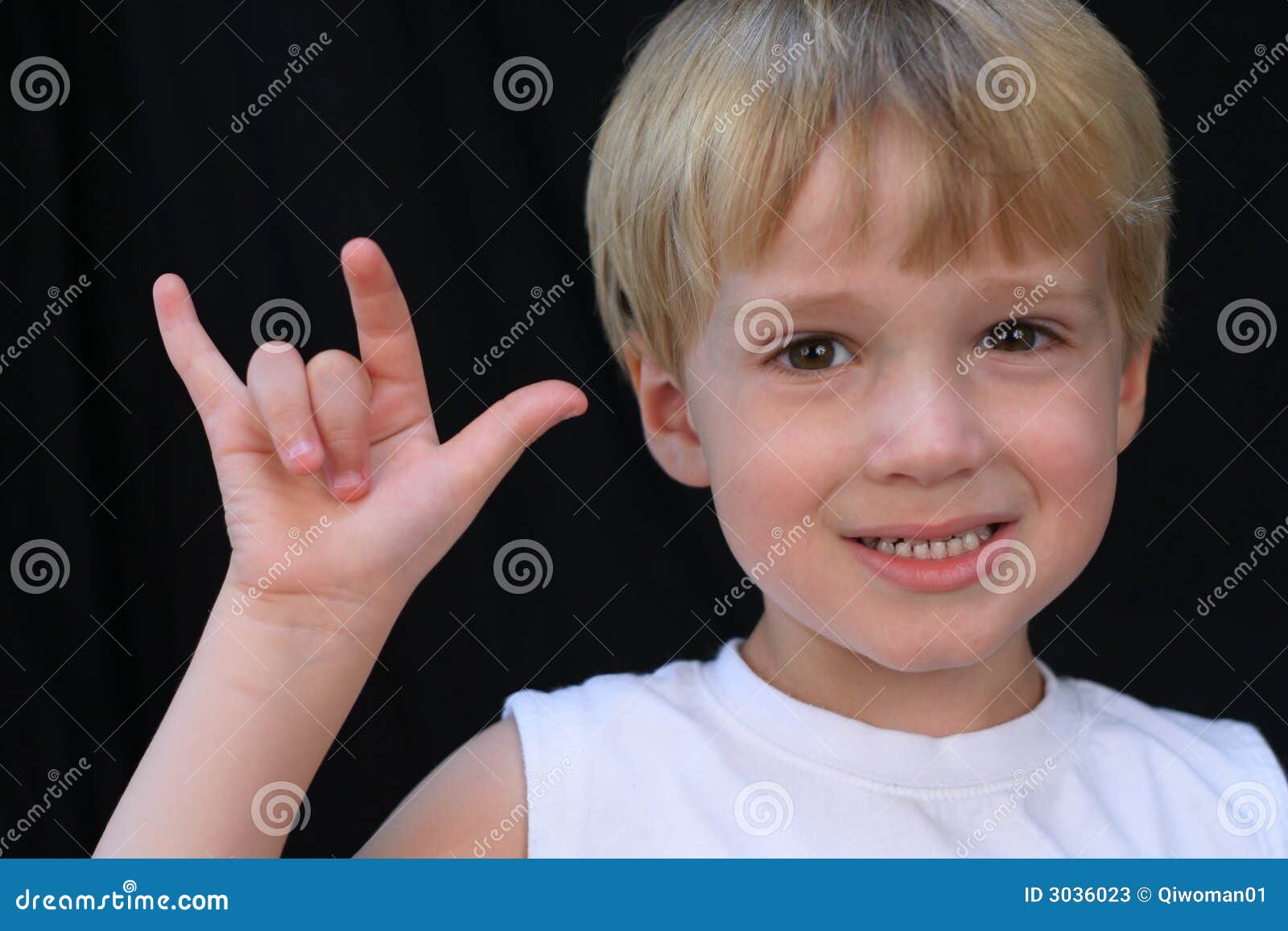 Boy Signing I Love You stock image. Image of signal, five 3036023