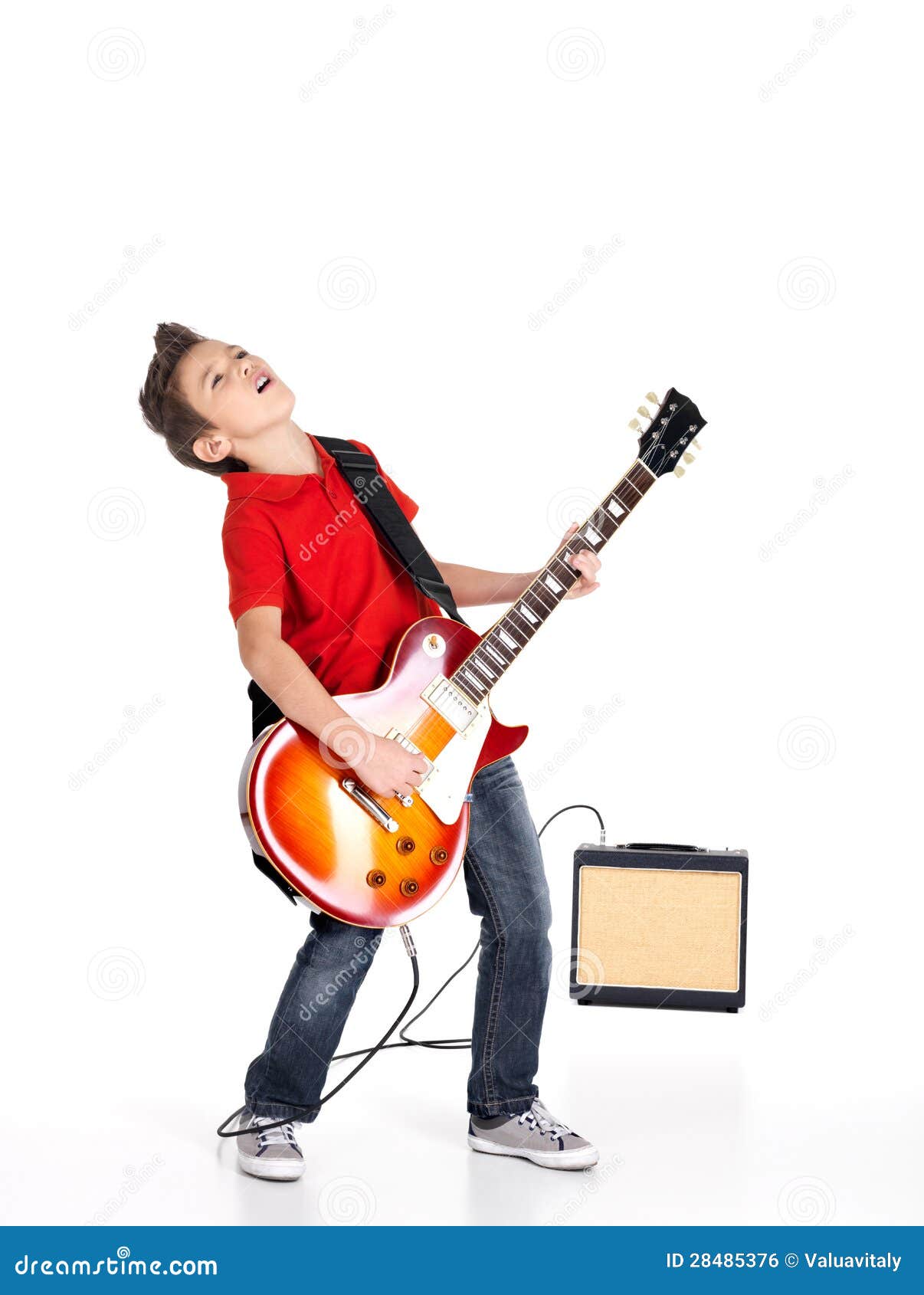 Boy Sings and Plays on the Electric Guitar Stock Photo Image of