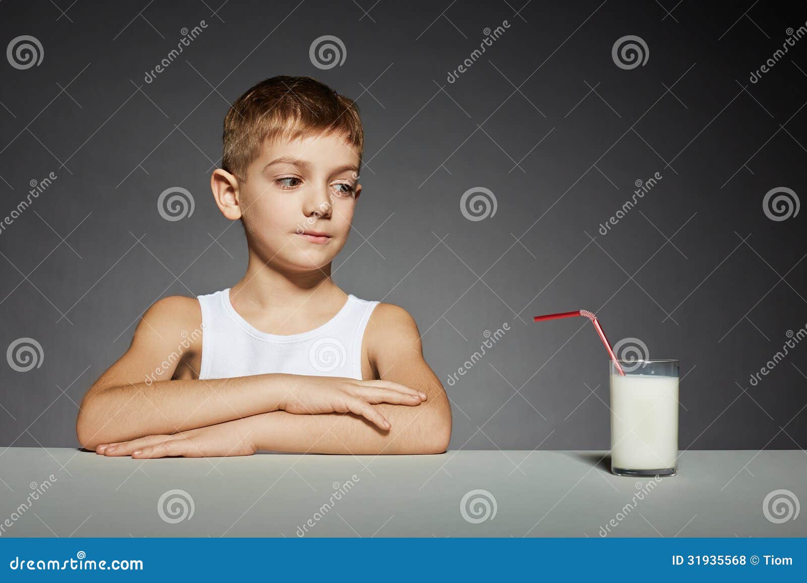 Boy Sitting with Glass of Milk Stock Photo - Image of breakfast, child ...