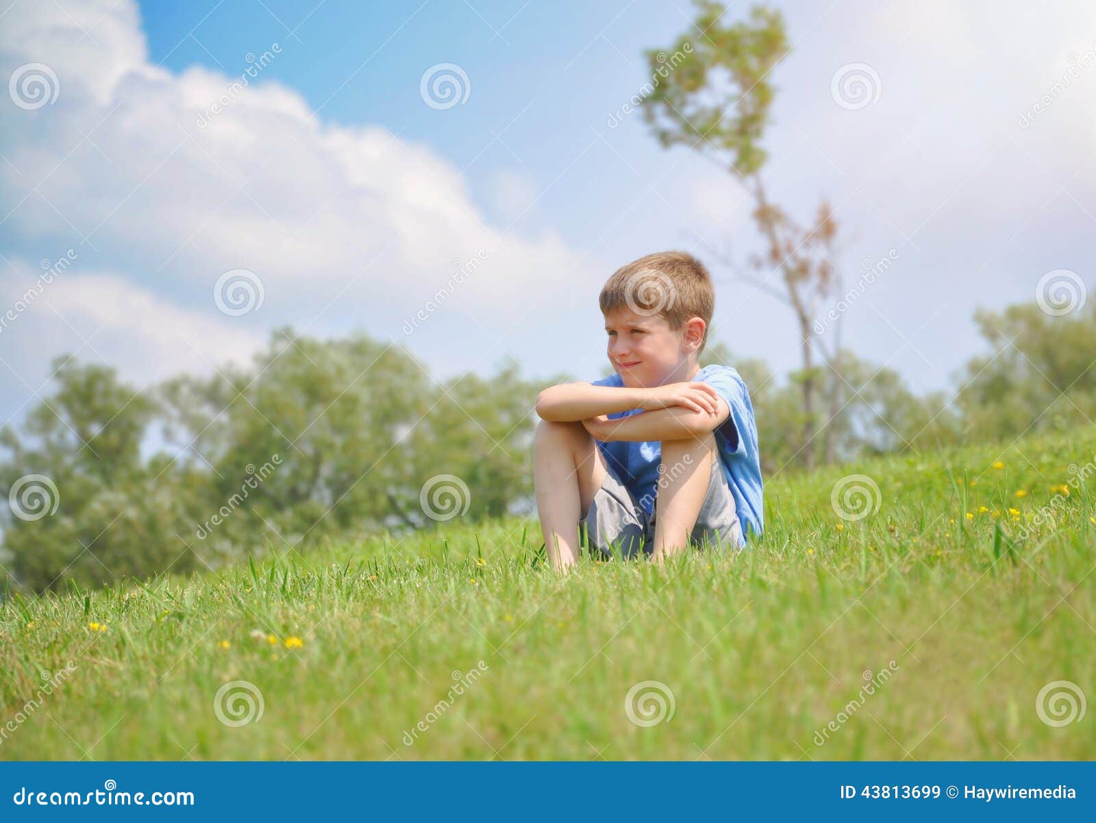 Boy Sitting Green Nature Hill Outside Photos - Free & Royalty-Free Stock from