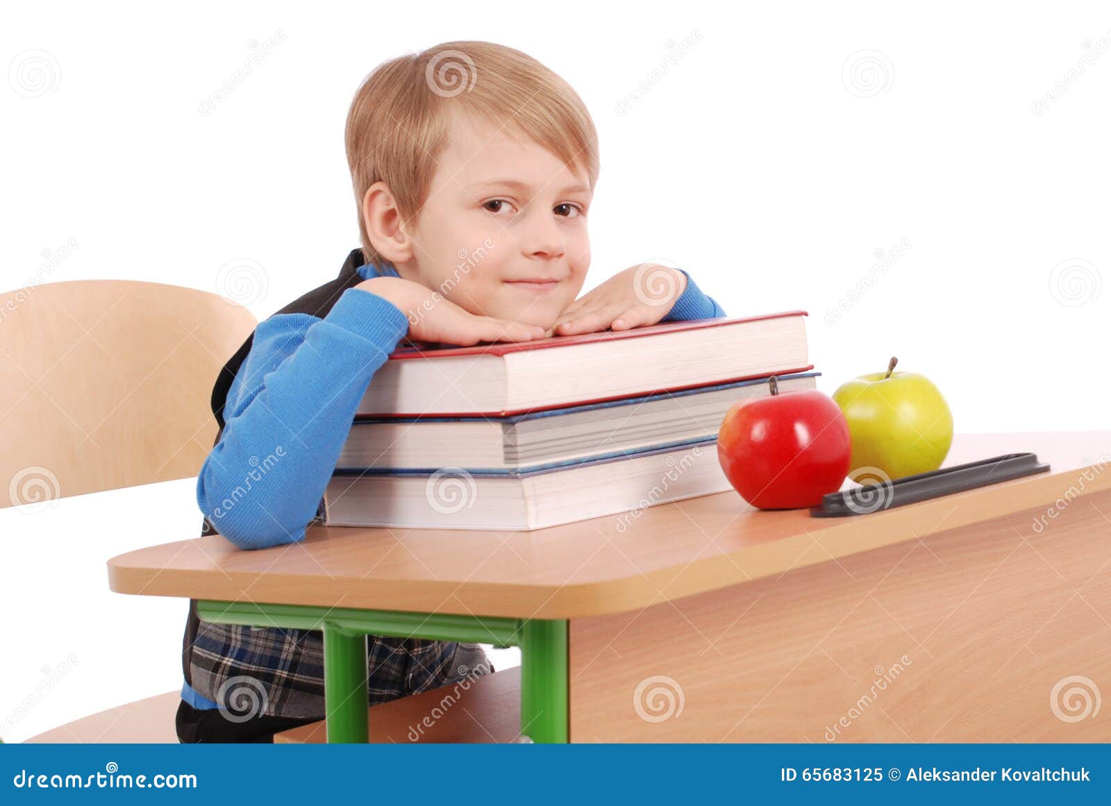 Boy Sitting at a School Desk Stock Image Image of cute, human 65683125