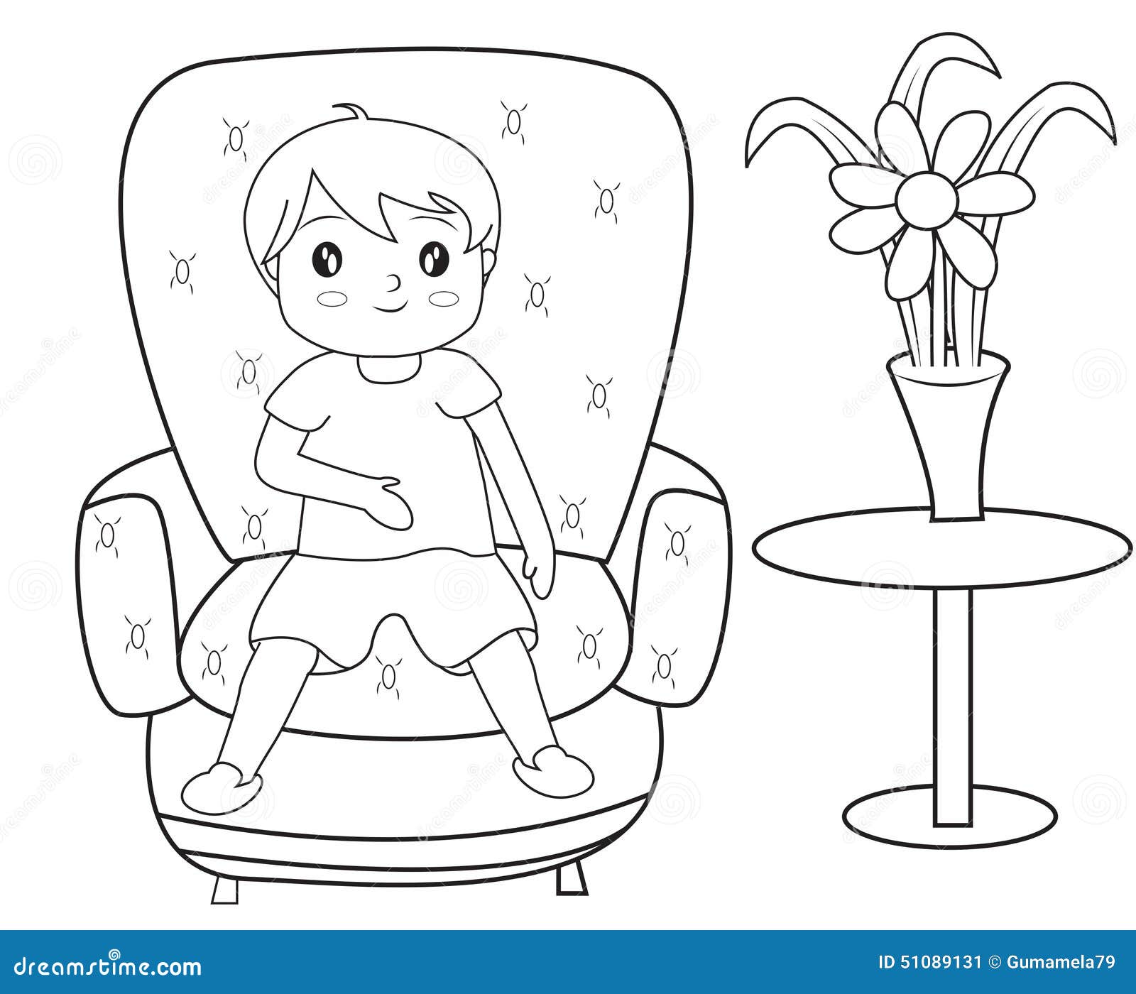 Download Boy Sitting On A Sofa Coloring Page Stock Illustration - Image: 51089131