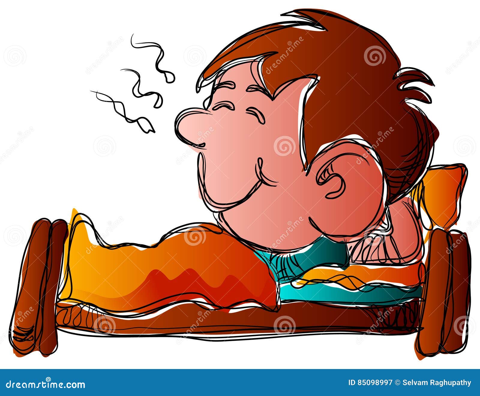 Boy Sleeping on a bed stock vector. Illustration of indoors - 85098997