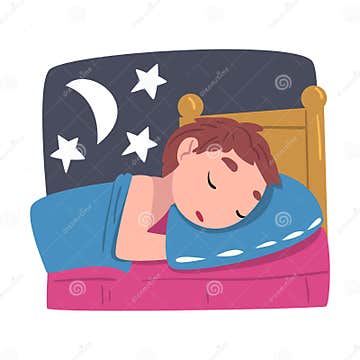 Boy Sleeping in His Bed at Night, Cute Child daily Routine Activity ...