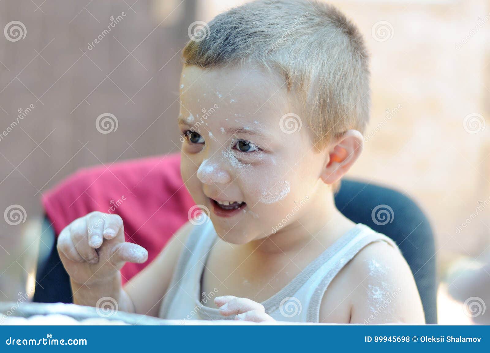 Boy Smeared His Face in the Flour Stock Photo Image of bowl