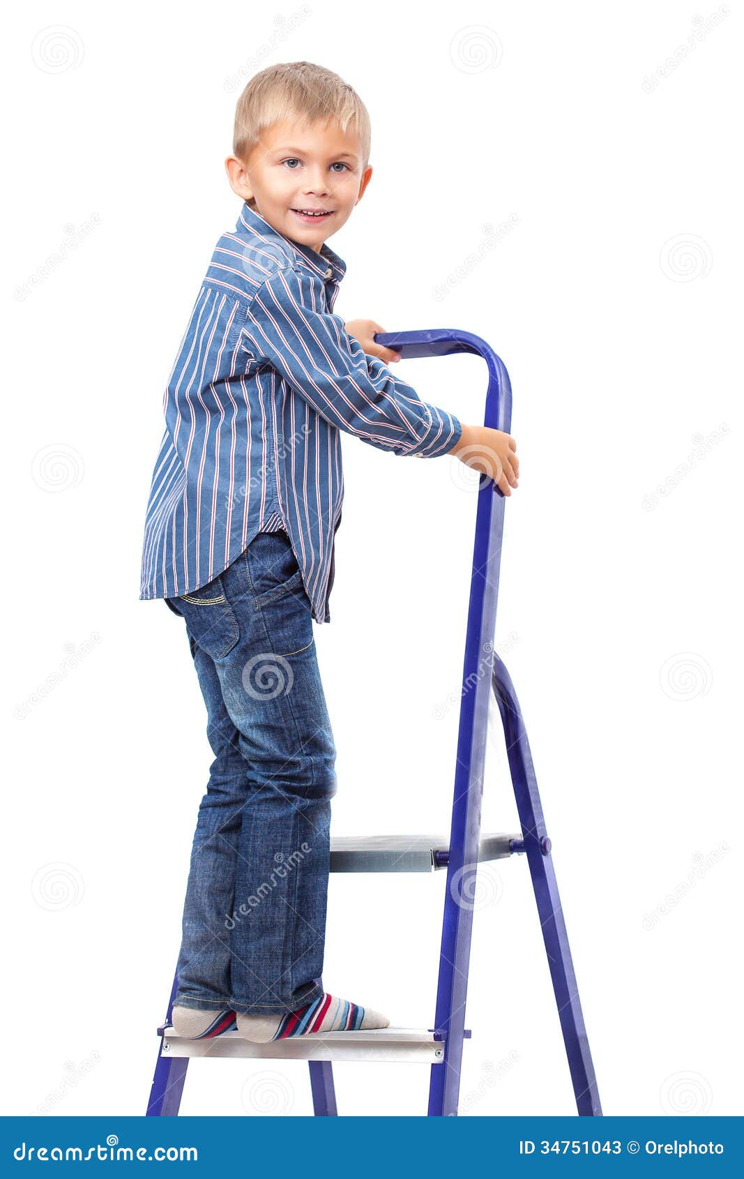 Boy is standing on ladder stock image. Image of childhood 34751043
