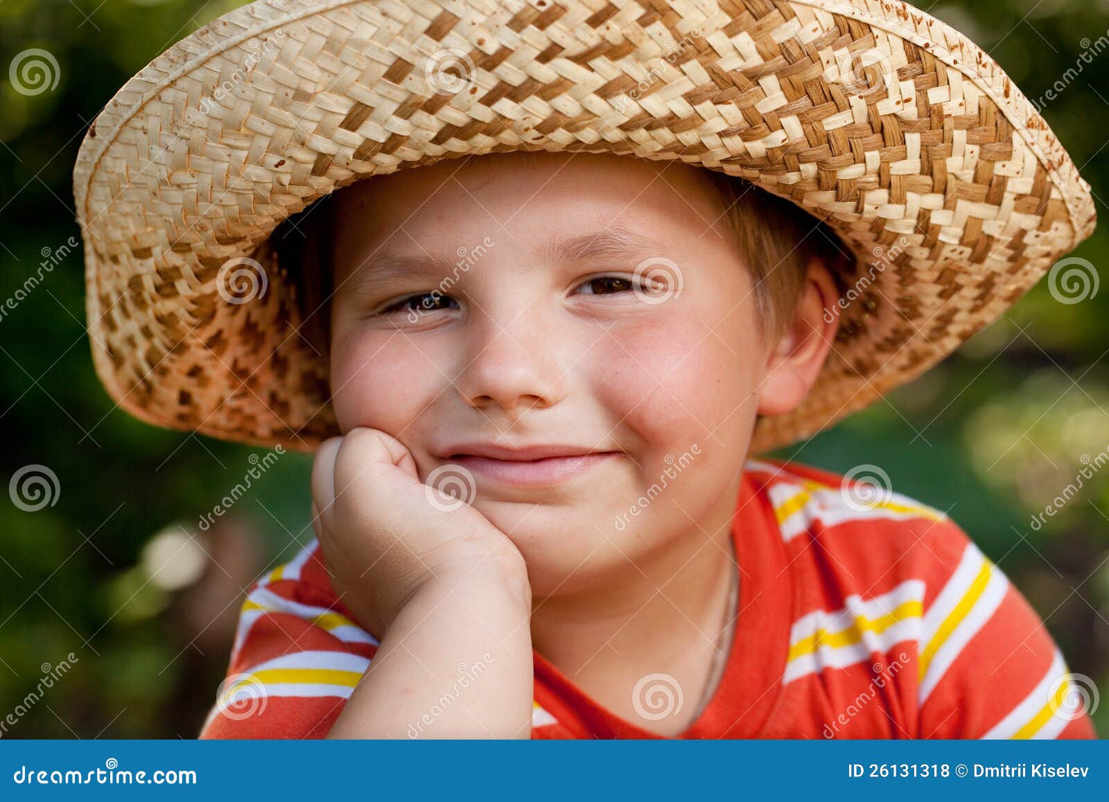 Boy in a straw hat stock photo. Image of jovial, portrait 26131318