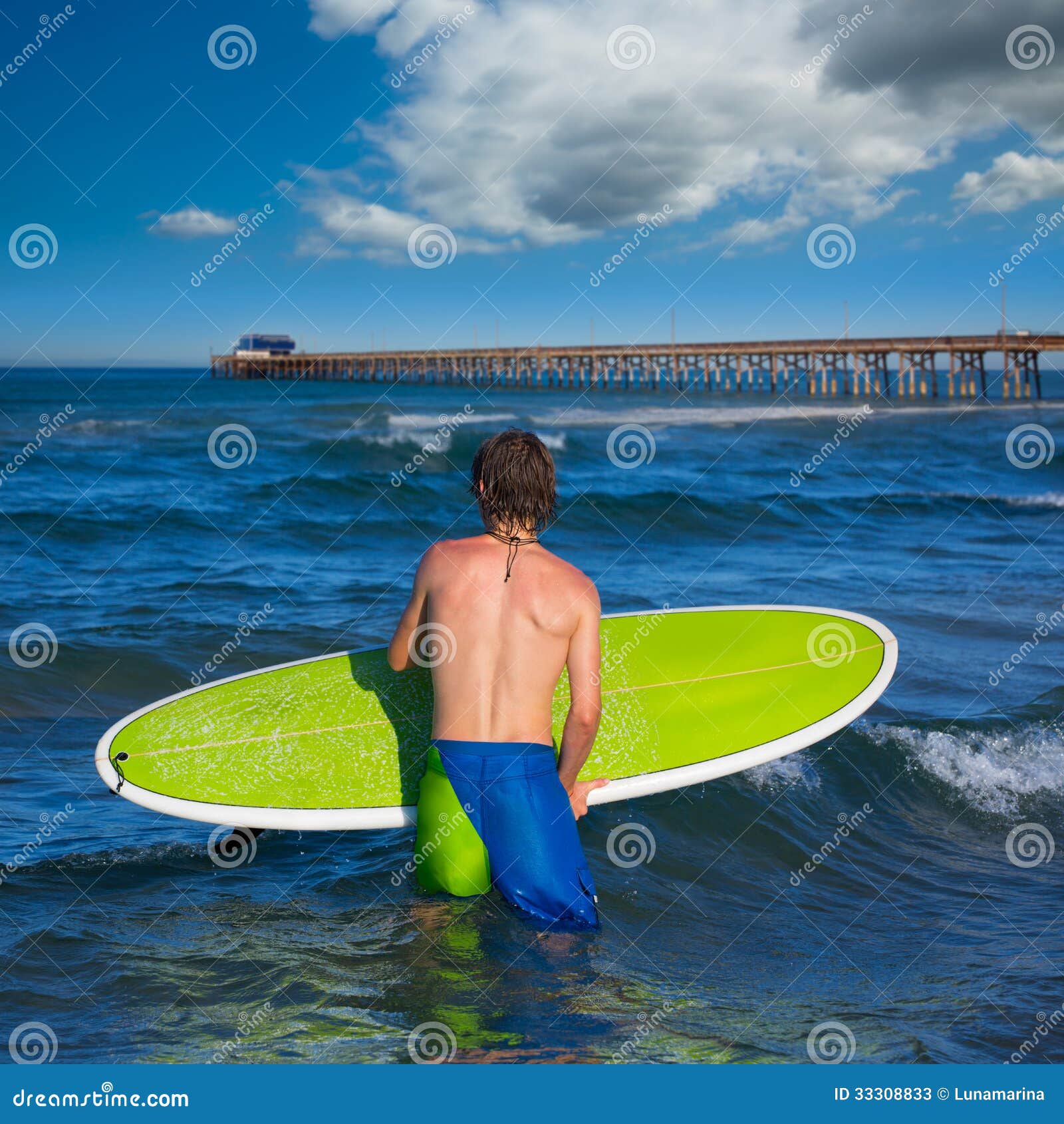 Boy Surfer Waiting for the Waves on the Beach Stock Image - Image of ...