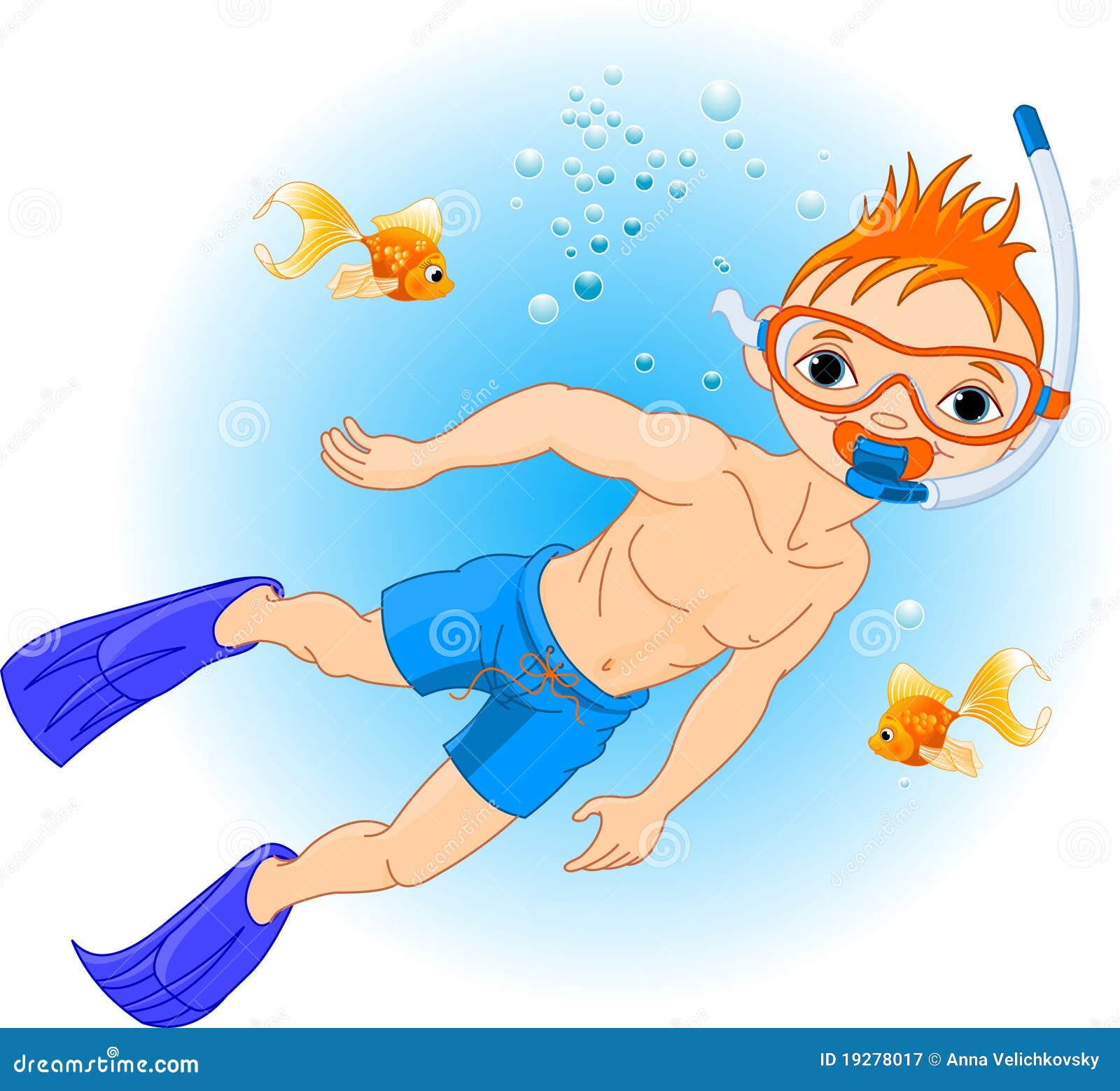 Boy swimming under water stock illustration. Illustration of diver