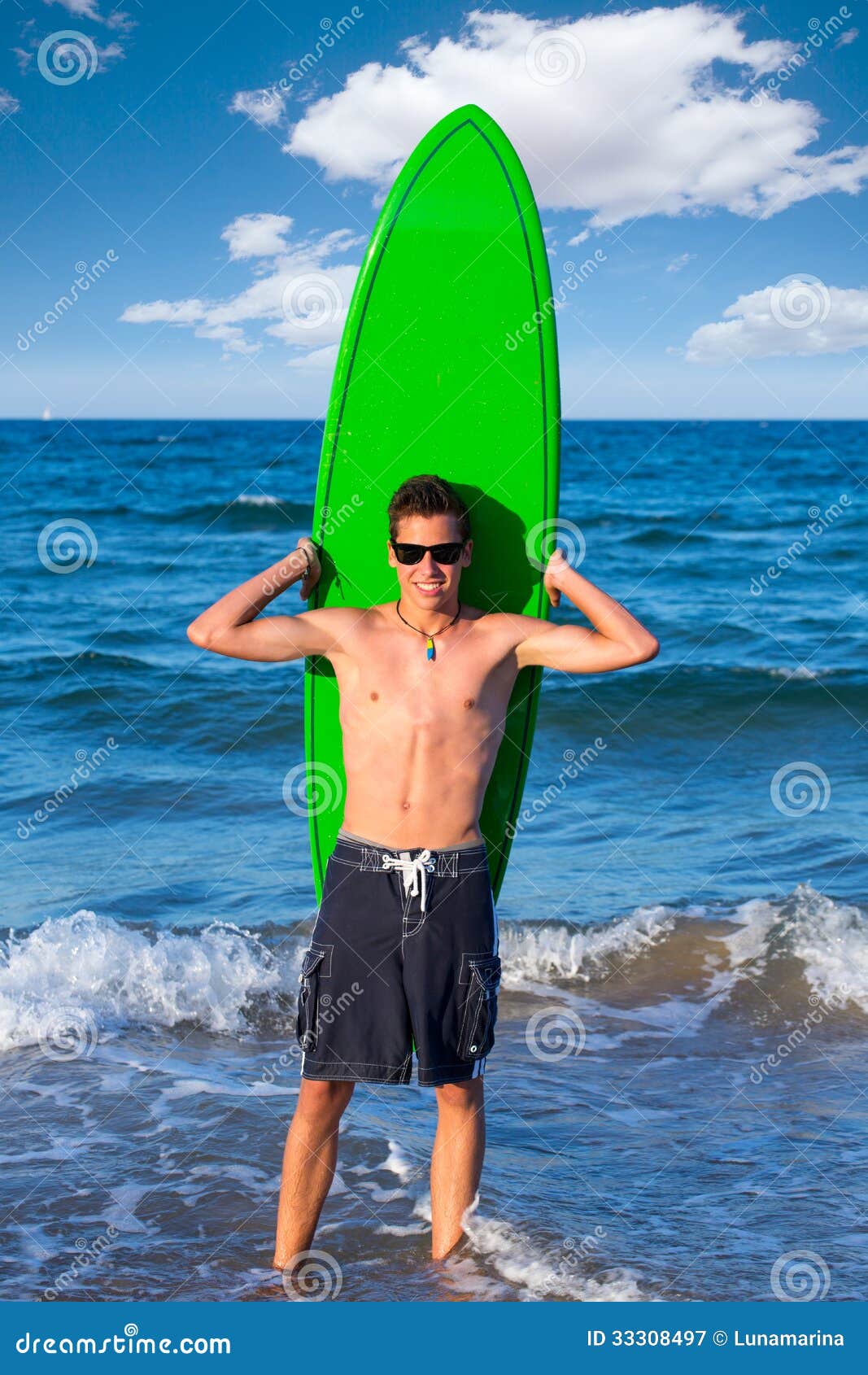 Boy Teen Surfer Holding Surfboard in the Beach Stock Image - Image of ...