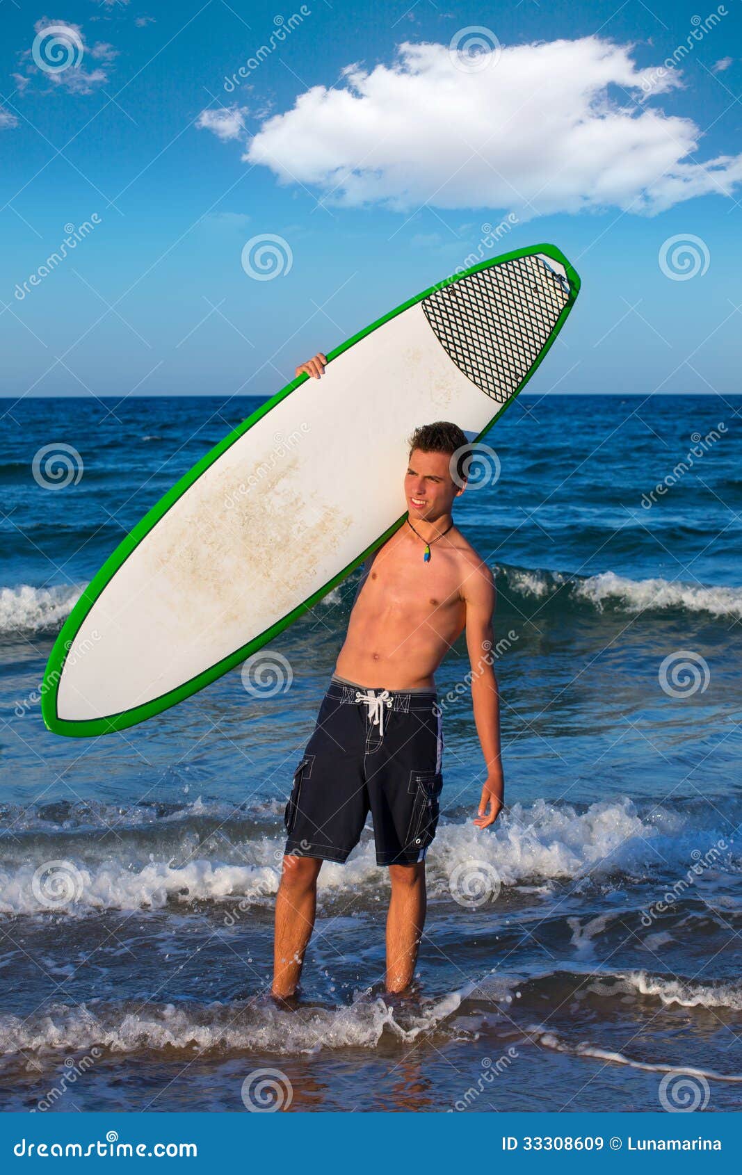 Boy Teen Surfer Holding Surfboard in the Beach Stock Image - Image of ...