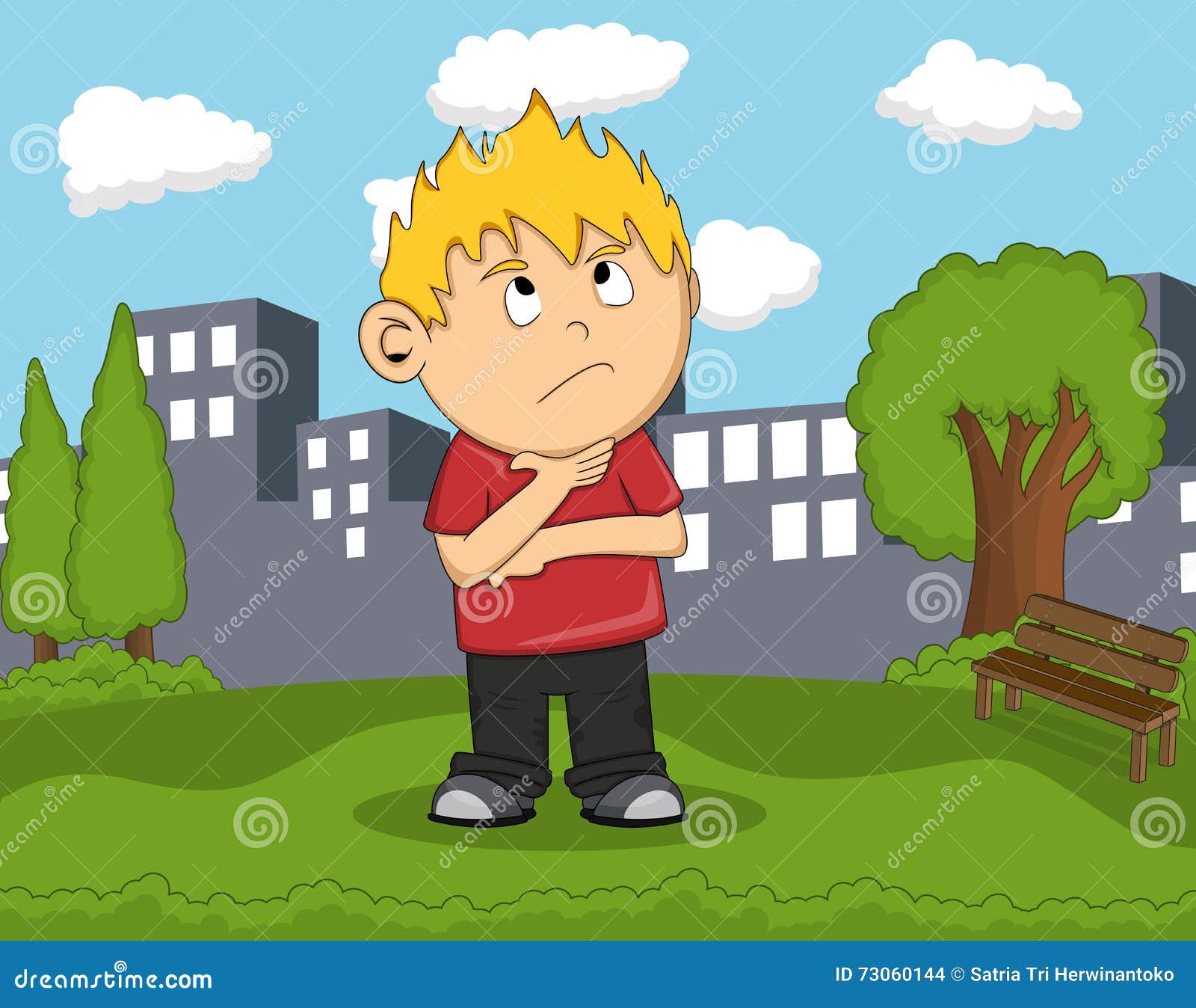 A Boy Thinking on the Park Cartoon Stock Vector - Illustration of brain,  building: 73060144