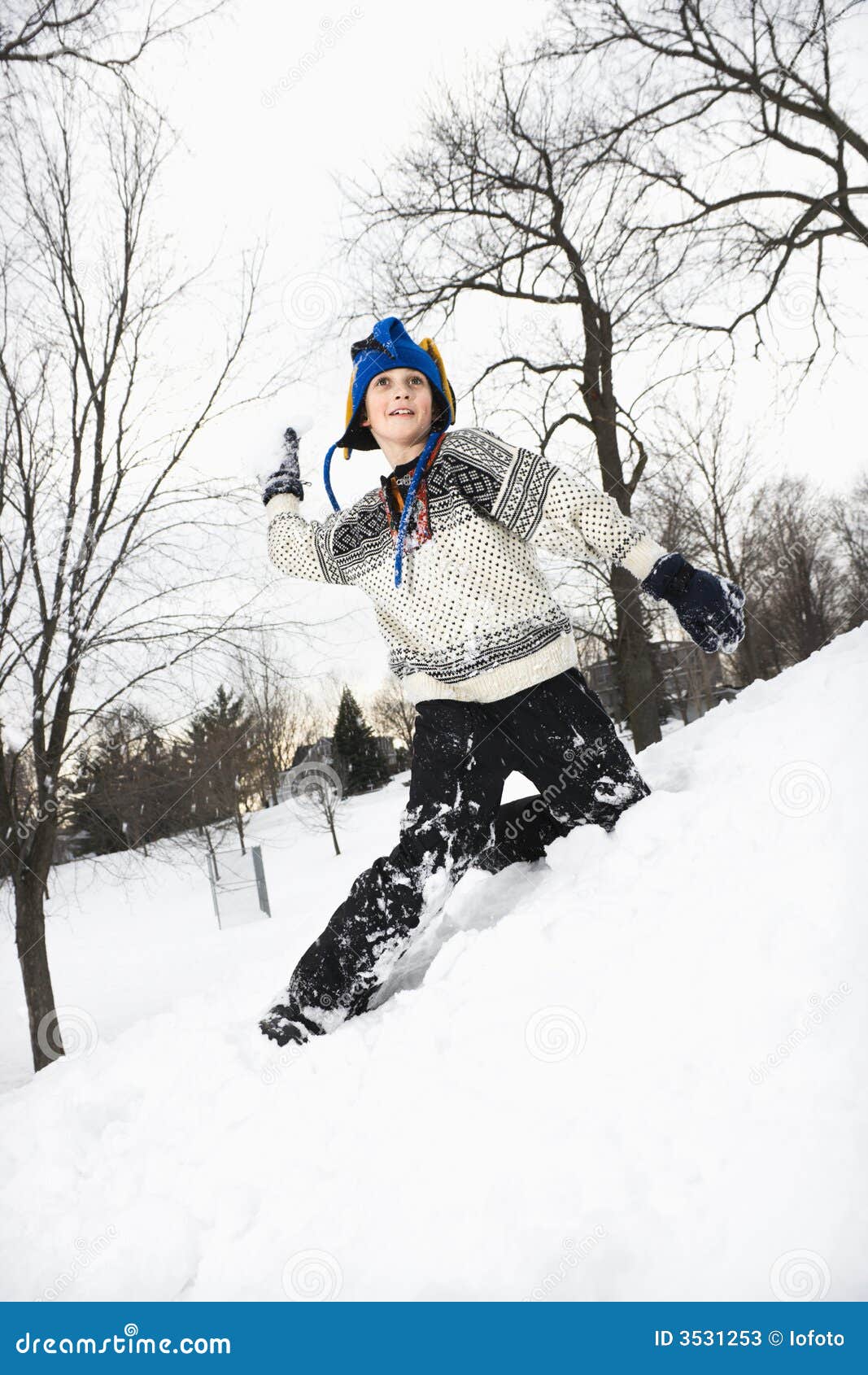 Boy throwing snow. stock image. Image of leisure, seasons 3531253