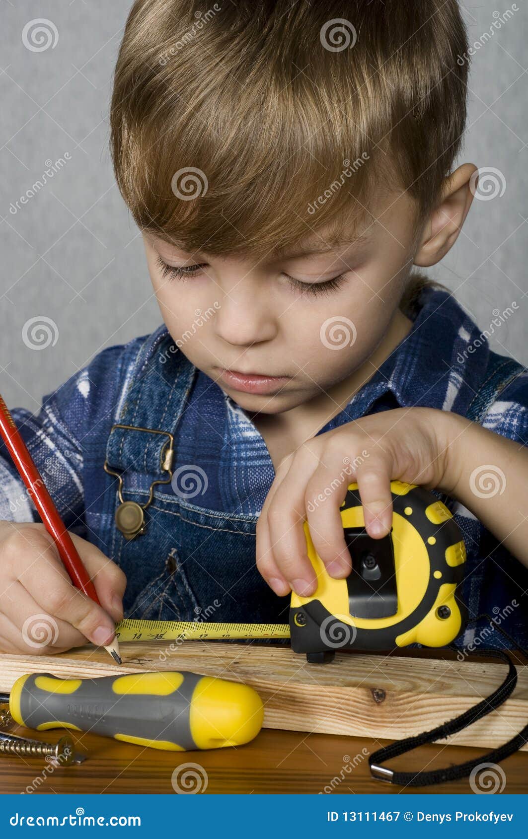 Boy with tools stock image. Image of child, play, construction 13111467