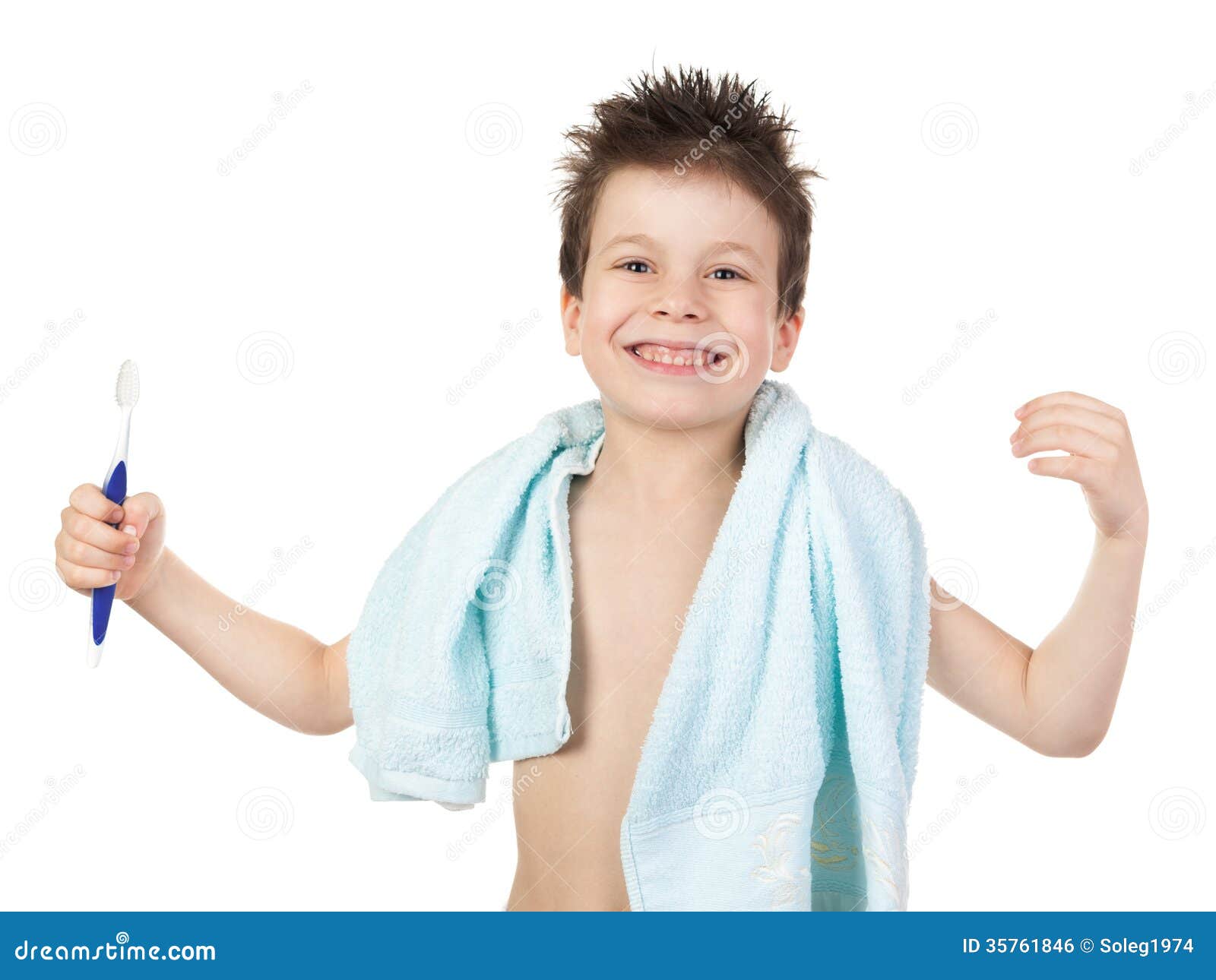 Boy in towel with wet hair stock photo. Image of look 35761846