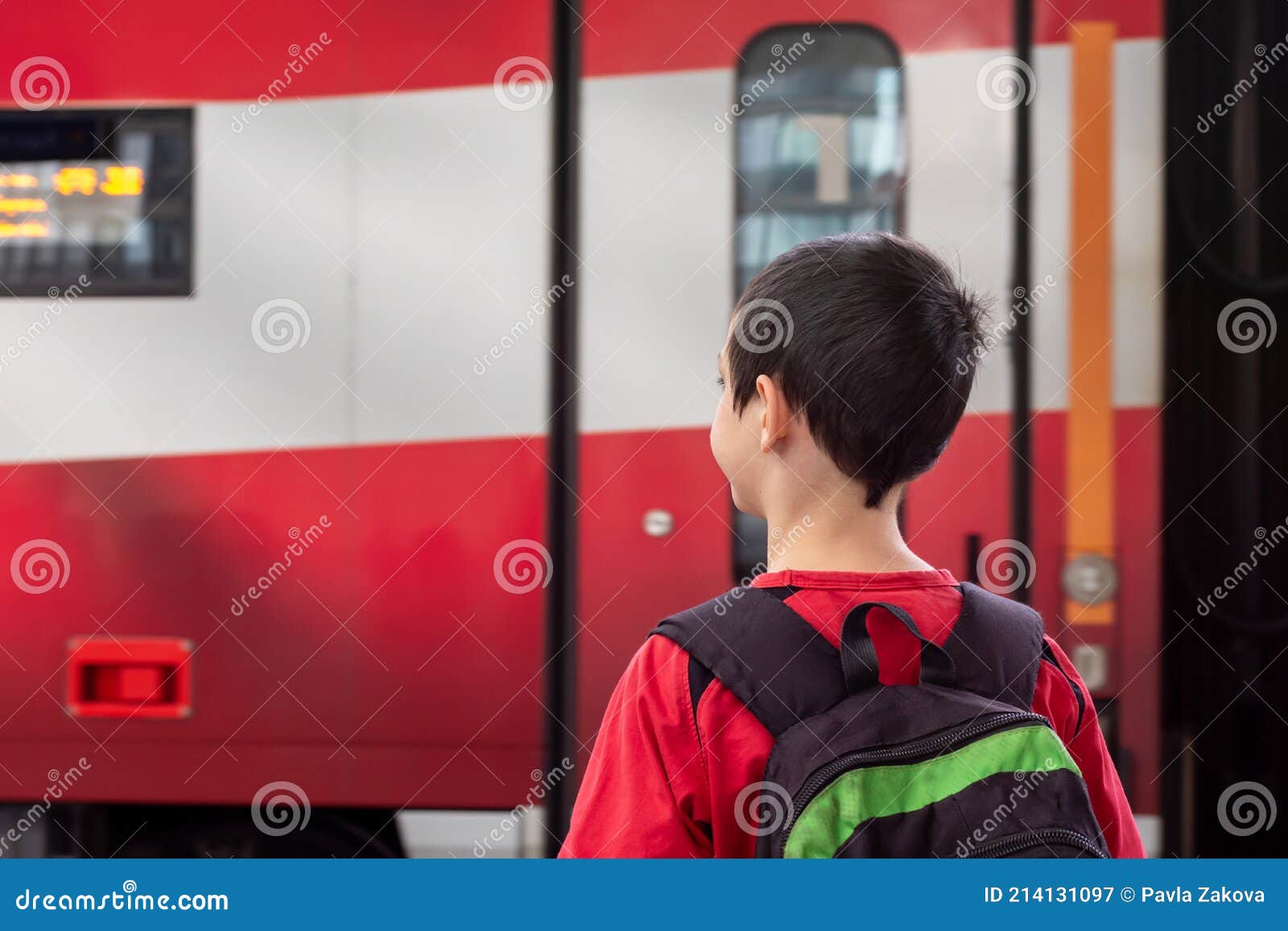 Boy at the train station stock image. Image of railroad 214131097