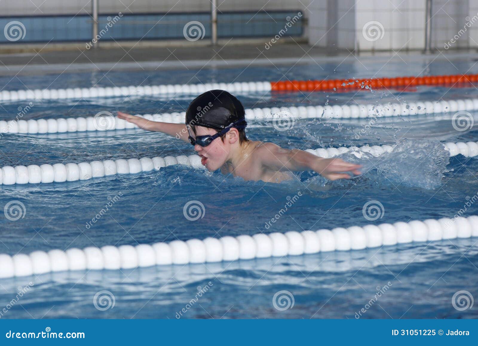 The Boy Trains in Swimming Pool, before the Compet Stock Image Image