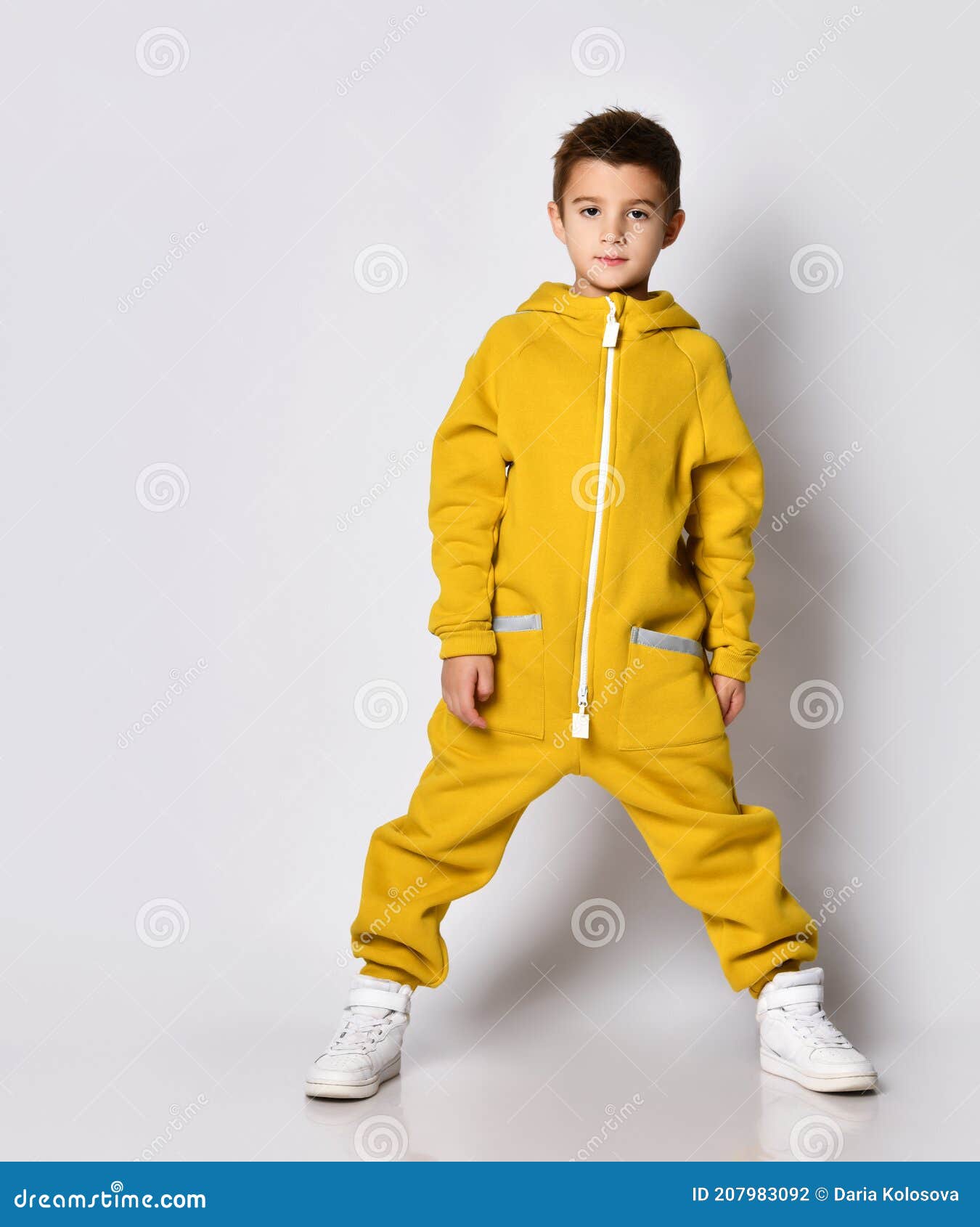 Boy in Trendy Warm Sportive Jumpsuit Portrait Stock Photo - Image of ...