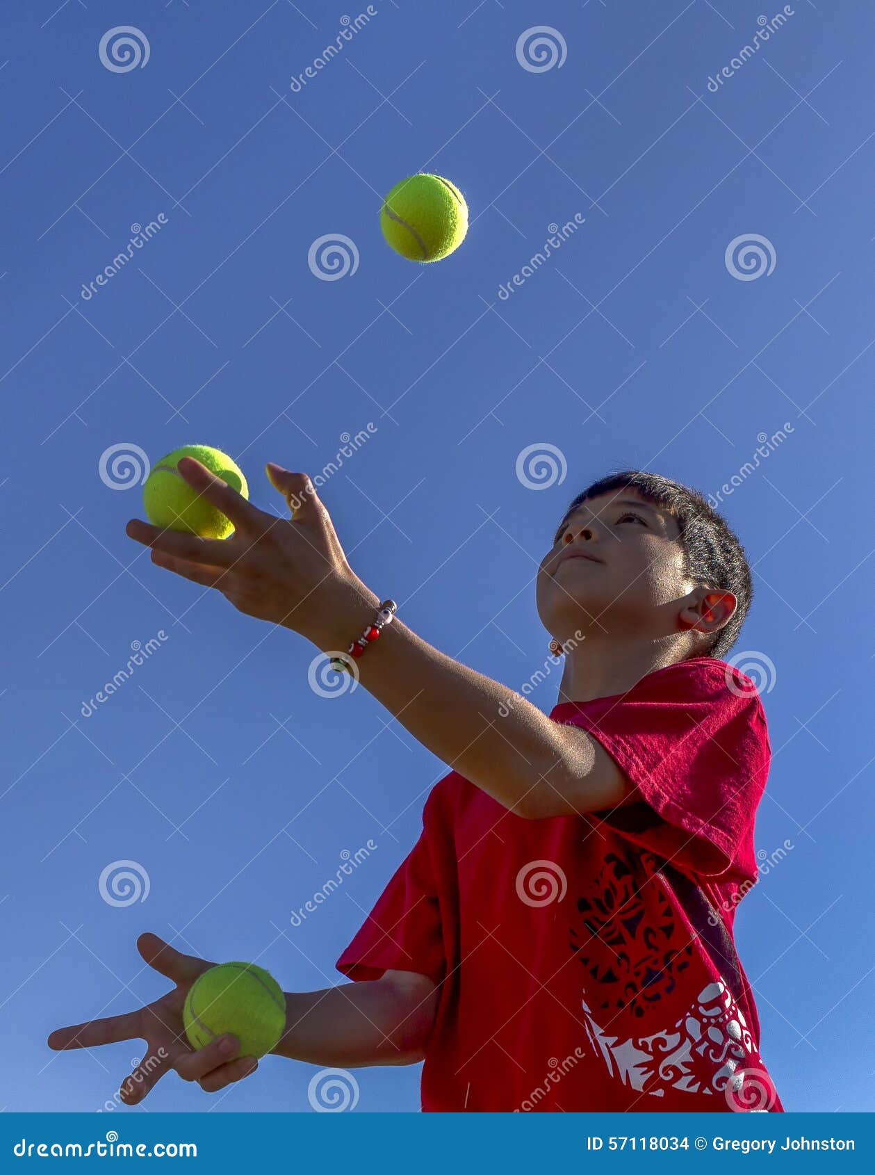 Boy tries juggling. stock photo. Image of child, youth 57118034