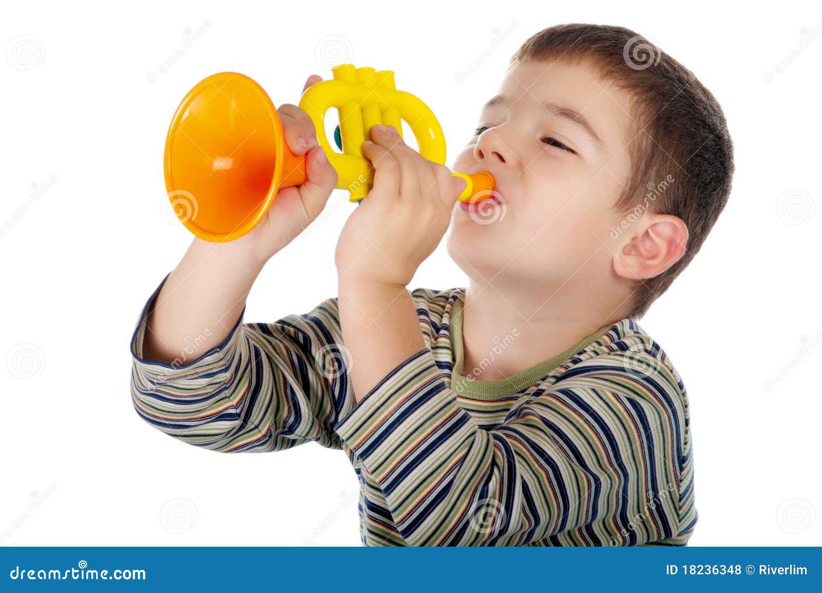 Boy with trumpet stock photo. Image of isolated, child 18236348