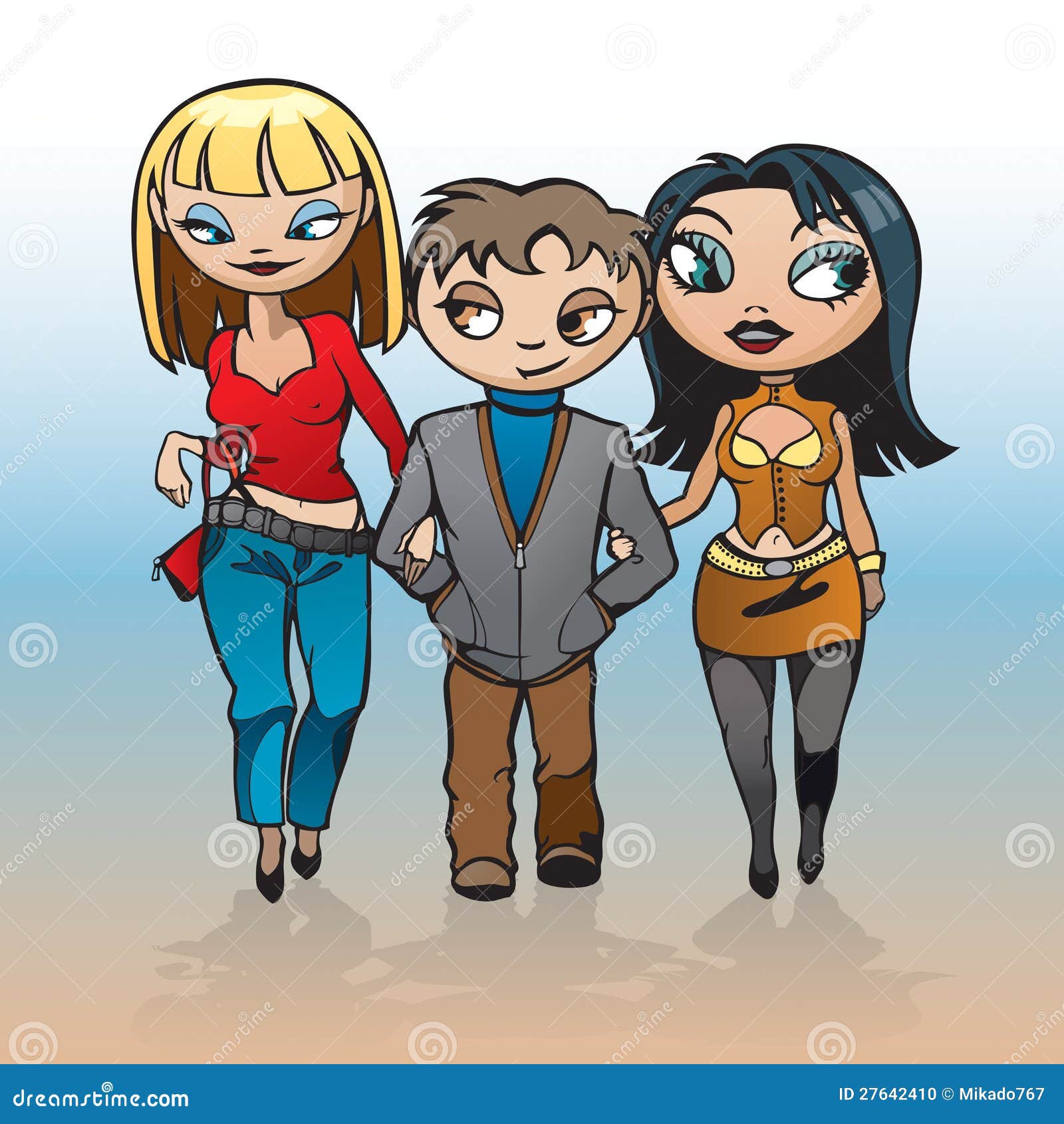 Boy And Two Girls Illustration 27642410 - Megapixl