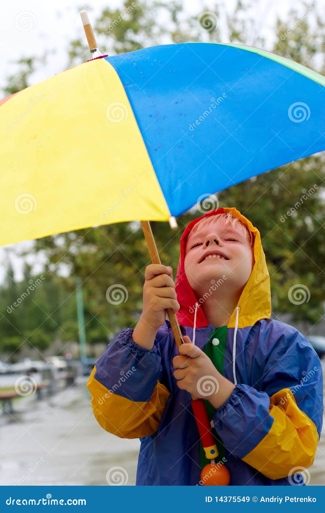 The Boy with an Umbrella Standing Under a Rain Stock Image Image of