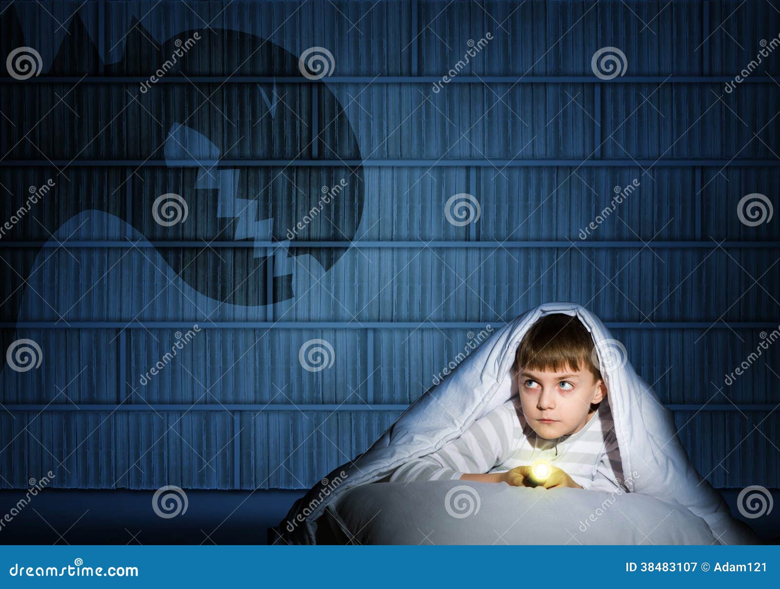 Boy Under the Covers with a Flashlight Stock Image Image of fear