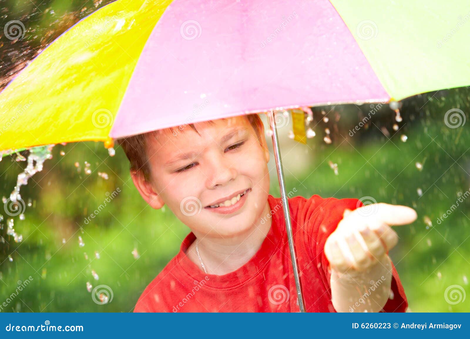 Boy Under an Umbrella during a Rain Stock Image Image of drizzle