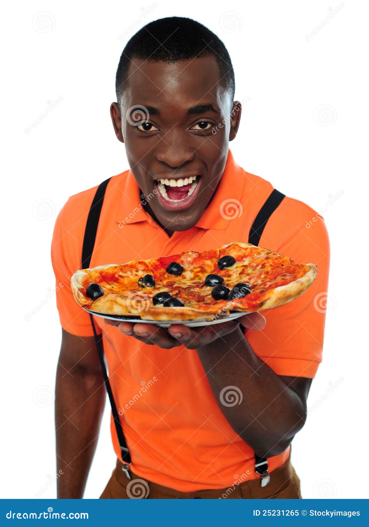 Boy in Uniform Offering Pizza Stock Image Image of background, happy 25231265