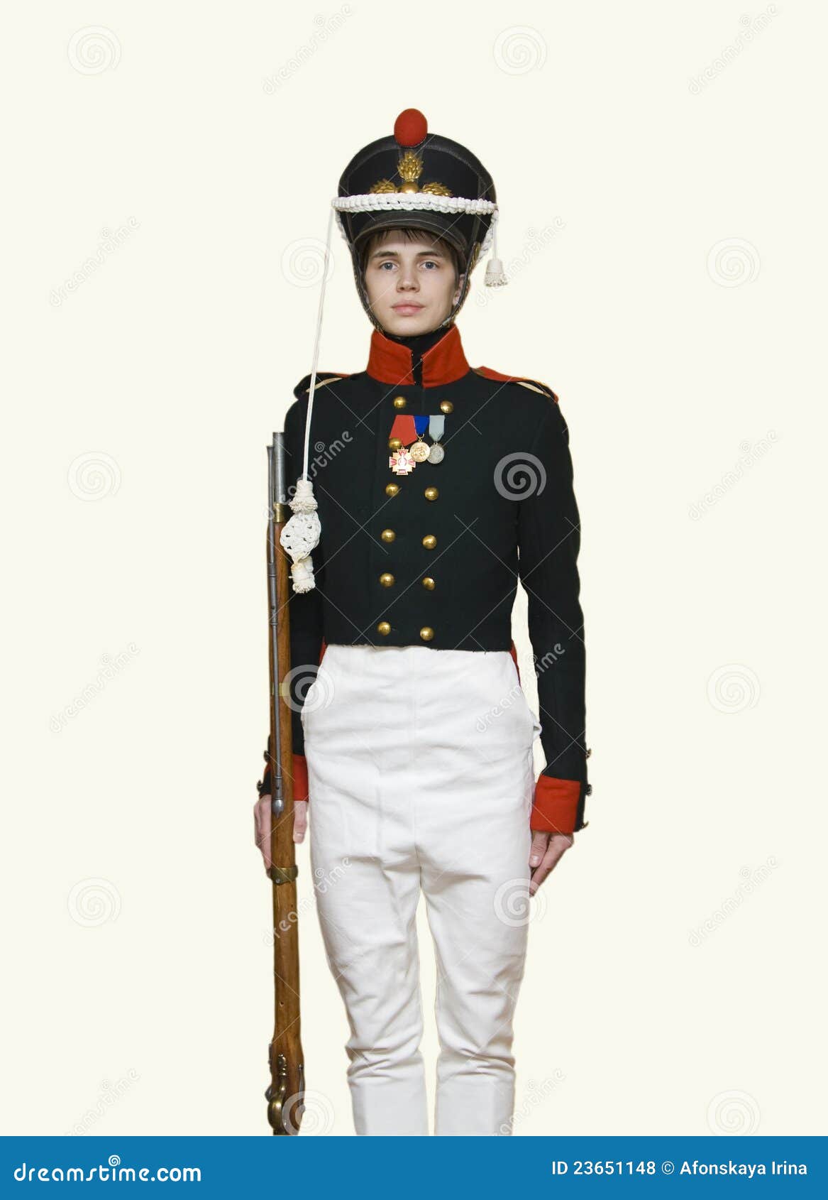 Boy in Uniform of Solgier of XIX Century Stock Photo - Image of white ...