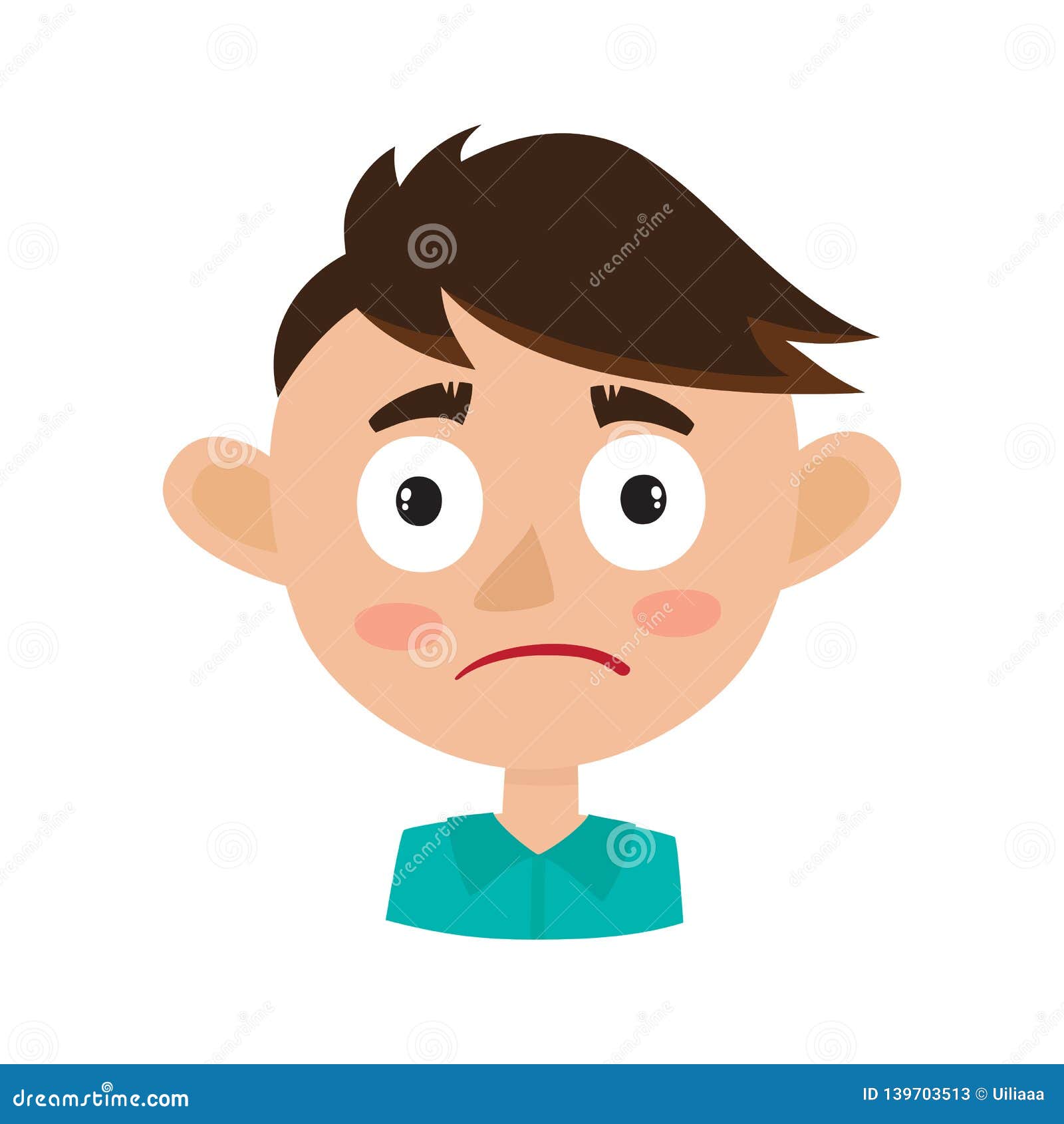 Boy Upset Face Expression, Cartoon Vector Illustrations Isolated on