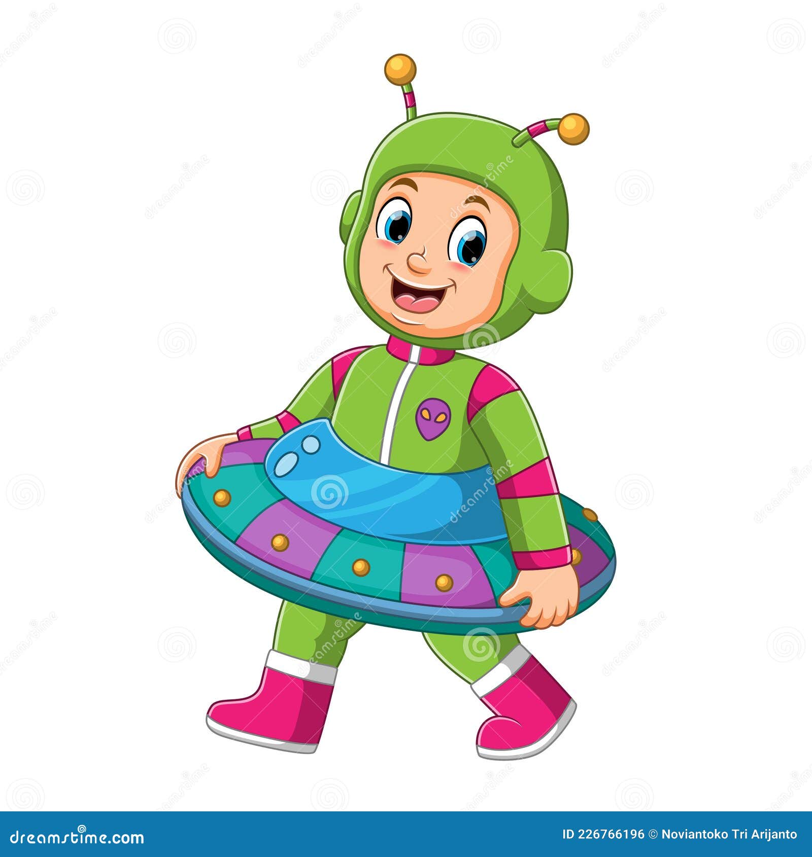 The Boy is Using the Alien and Ufo Costume Stock Vector Illustration