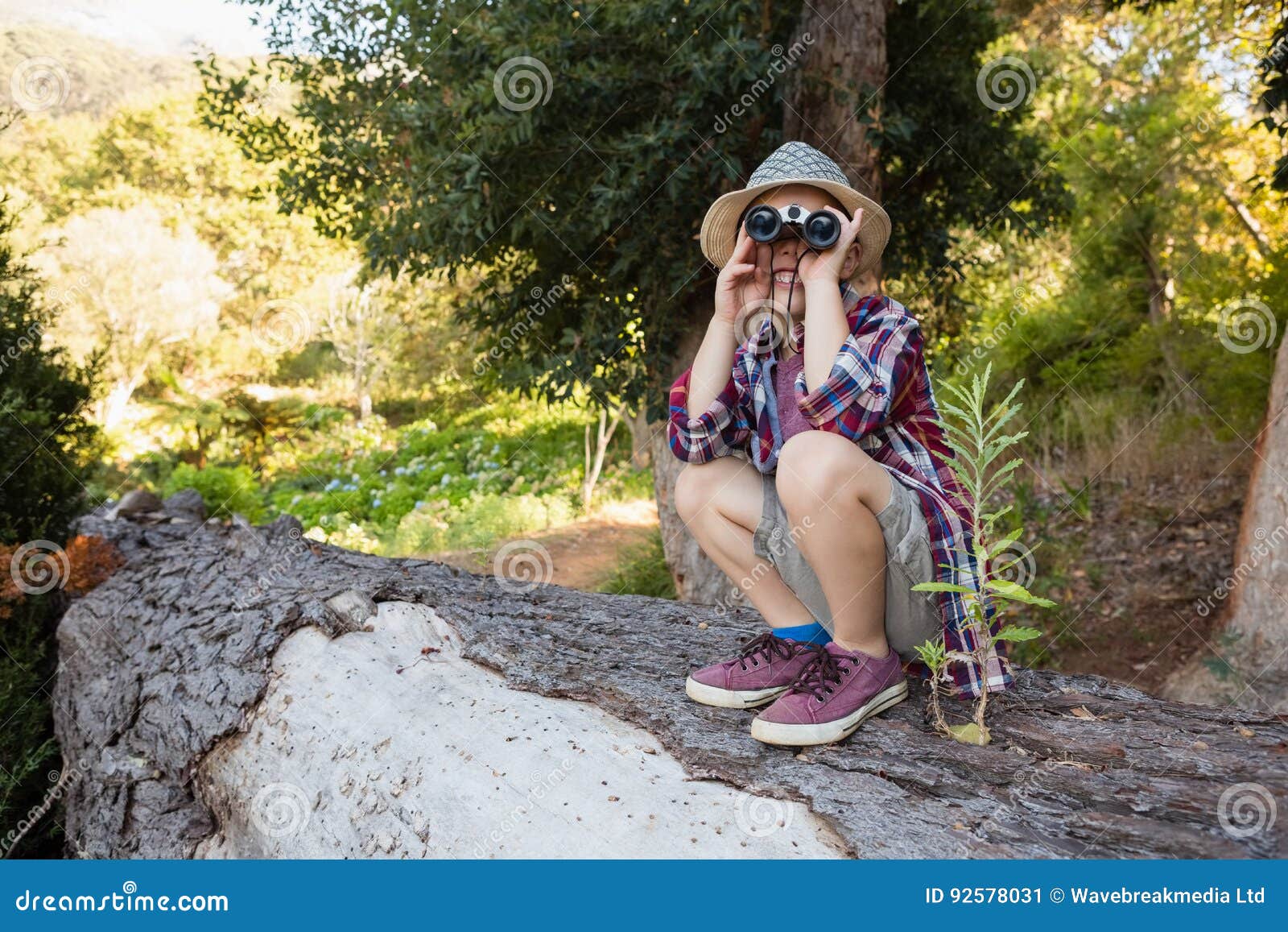 Boy Using Binoculars in the Forest Stock Image Image of innocence