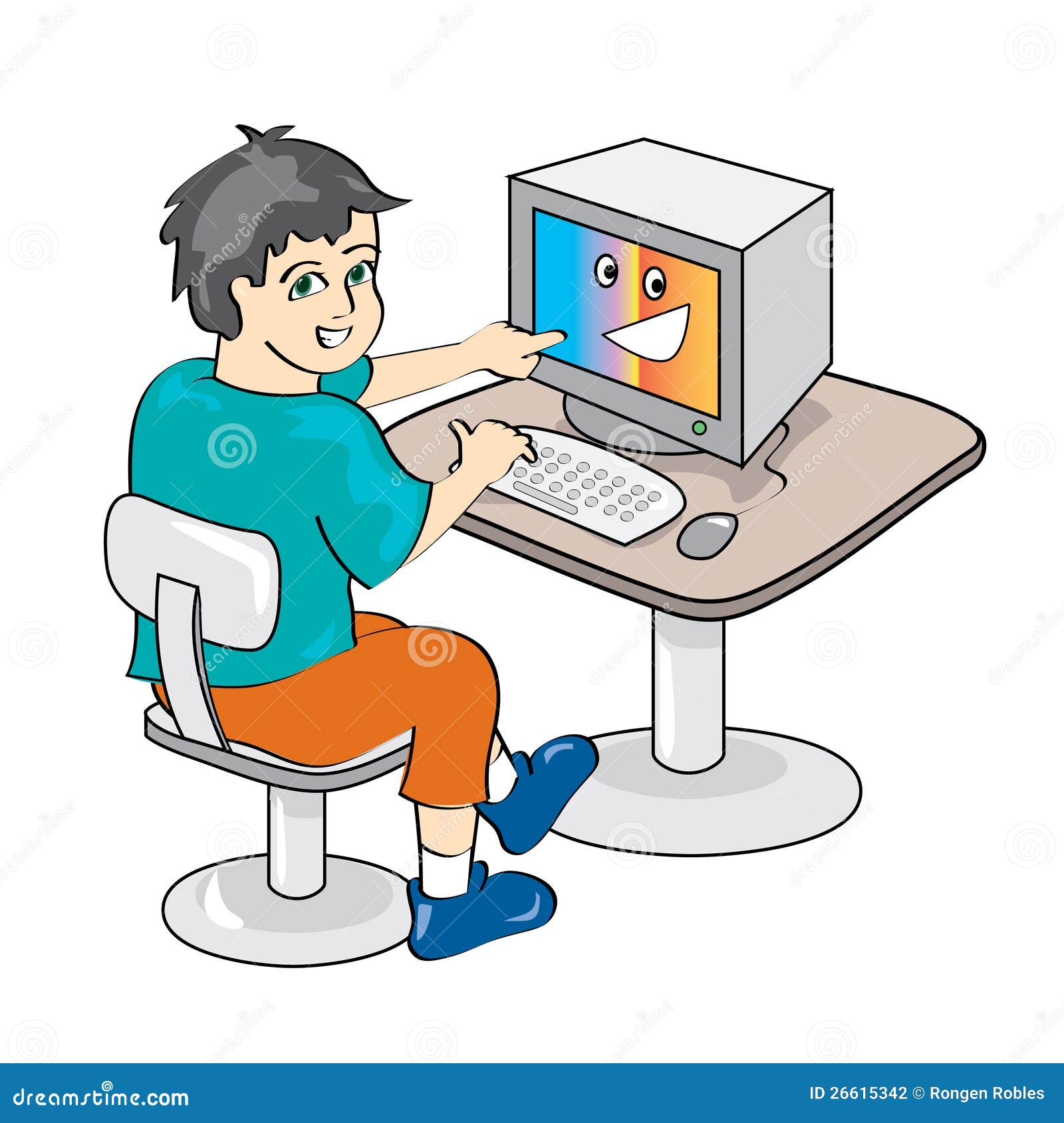 Clipart Computer Teacher Supervising A School Boy - Royalty Free