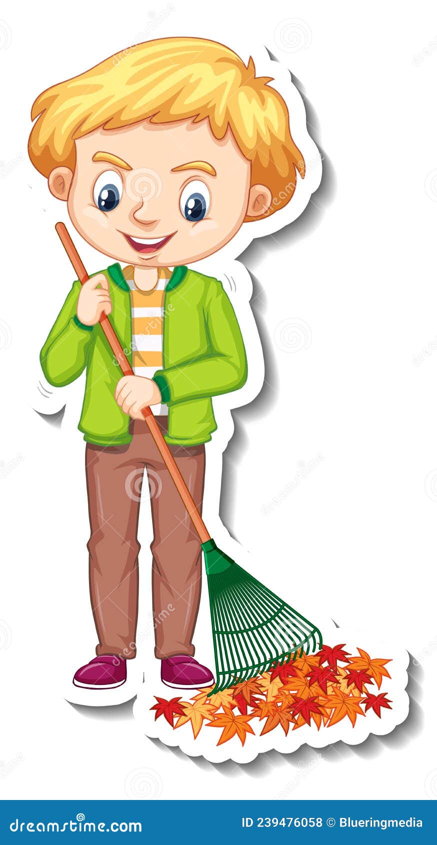 A Boy Using Rake Cartoon Character Stock Vector - Illustration of ...