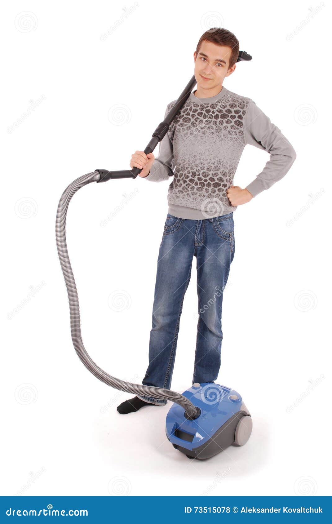 Boy with vacuum cleaner stock photo. Image of appliance 73515078