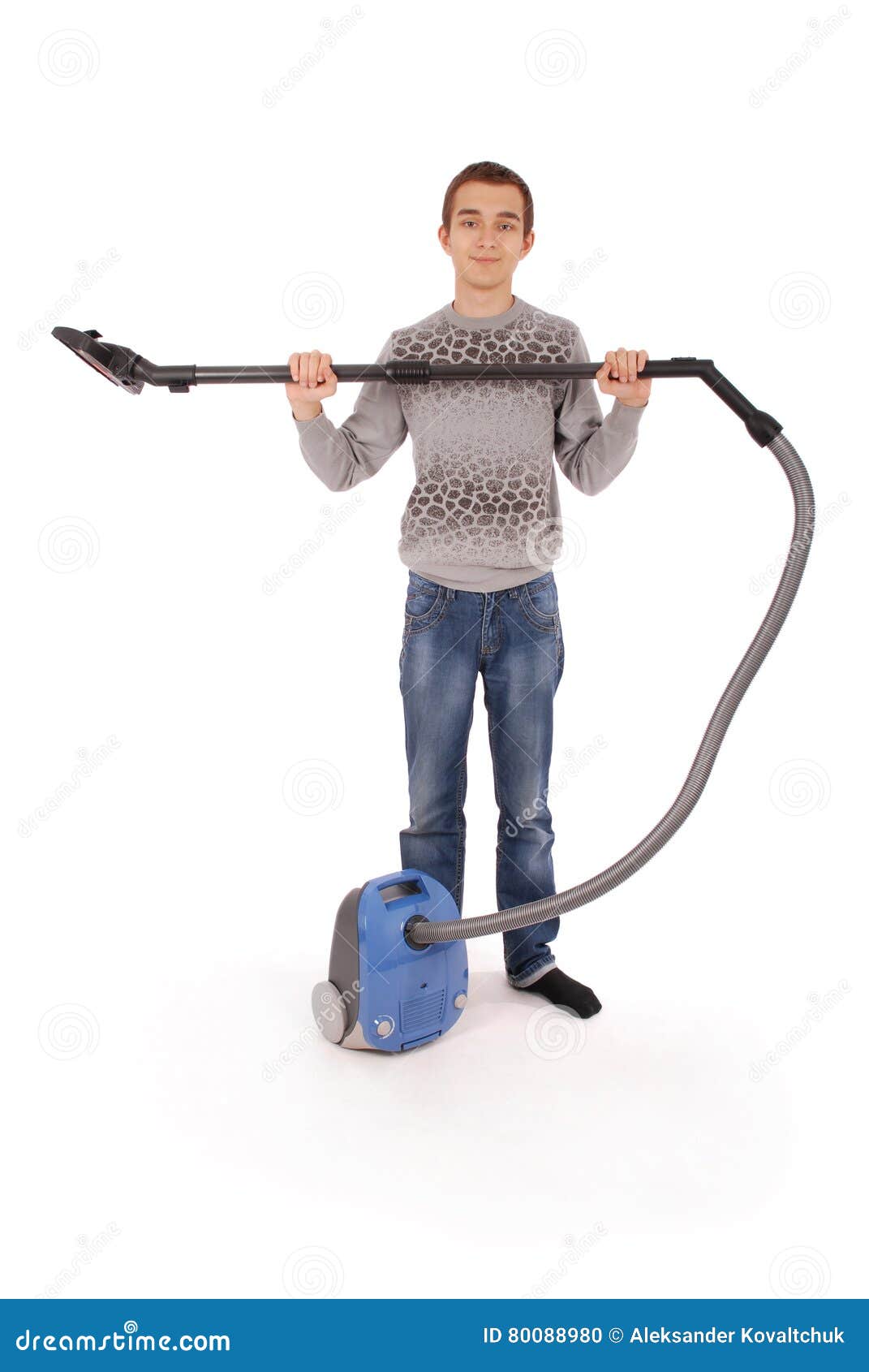 Boy with vacuum cleaner stock photo. Image of color, fune 80088980