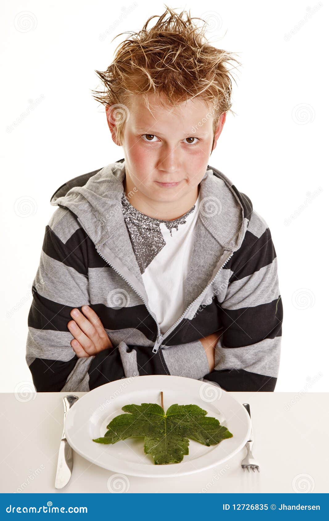 Boy with vegetarian dinner stock image. Image of brown 12726835