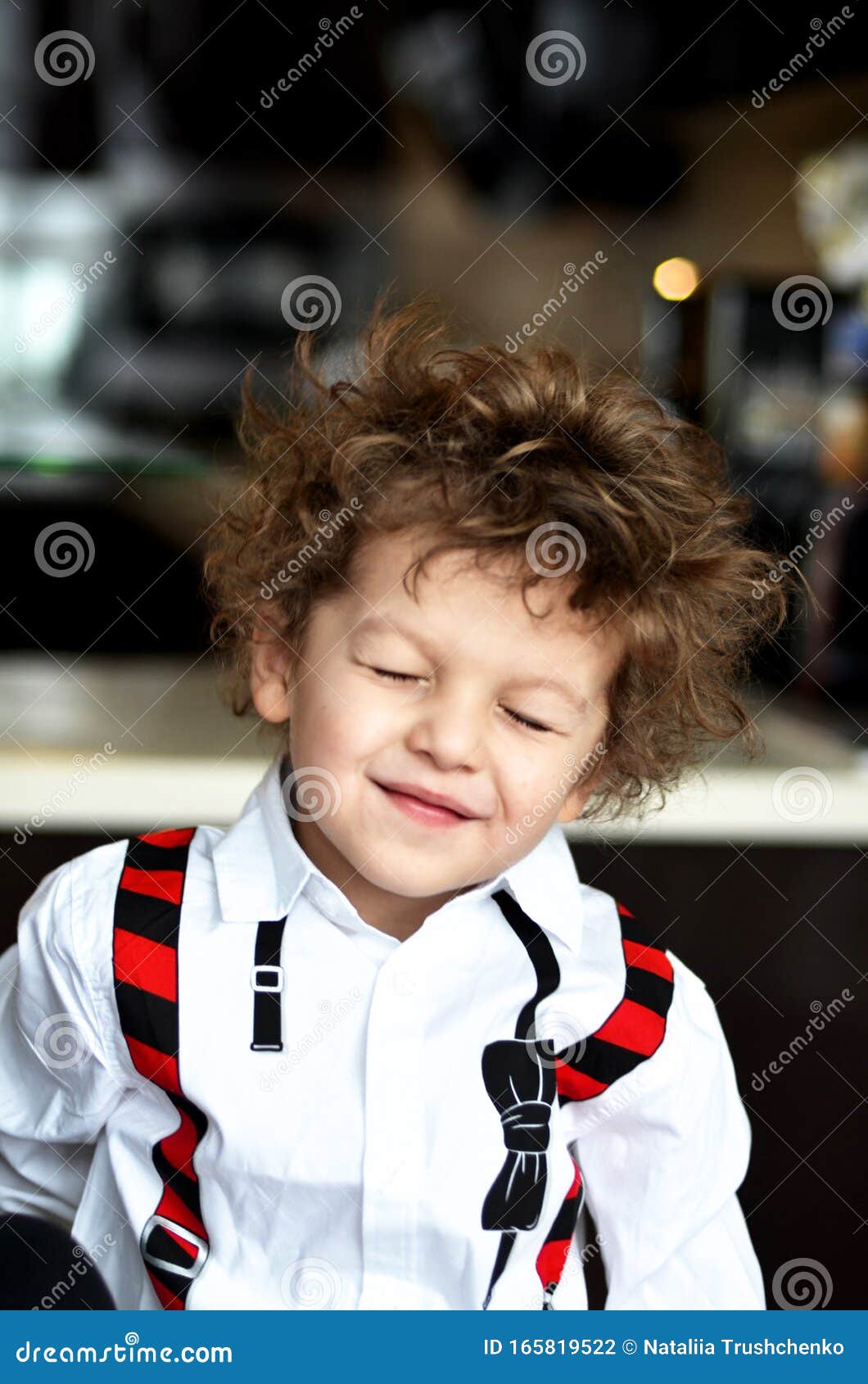 Close-up Portrait of One Boy with Curly Hair Very Funny Cute and ...