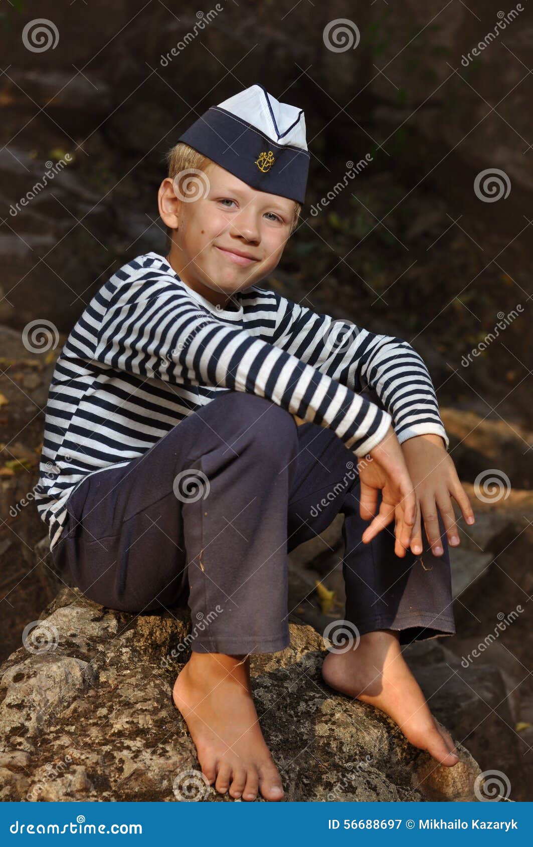 The Boy in the Vest and the Marine Cap Stock Image Image of bare