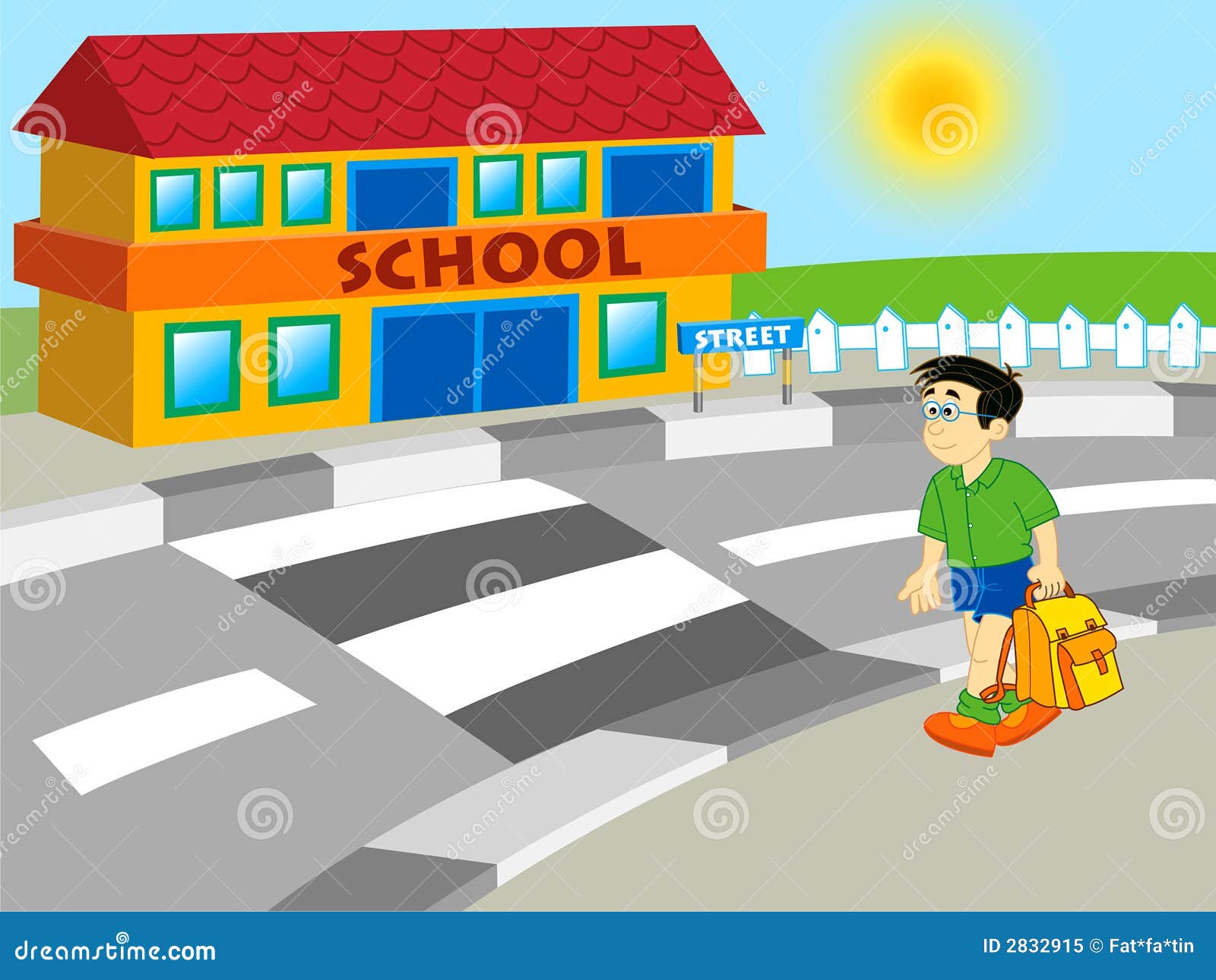 boy walking to school clipart