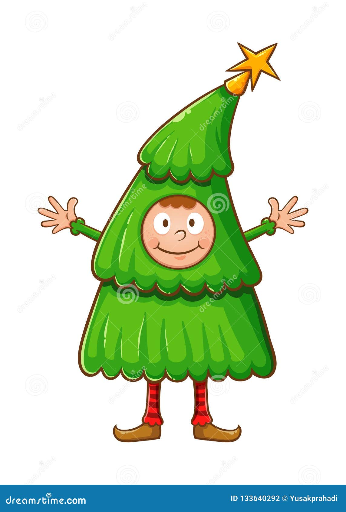 Boy Wearing Christmas Tree Costume Stock Vector Illustration of