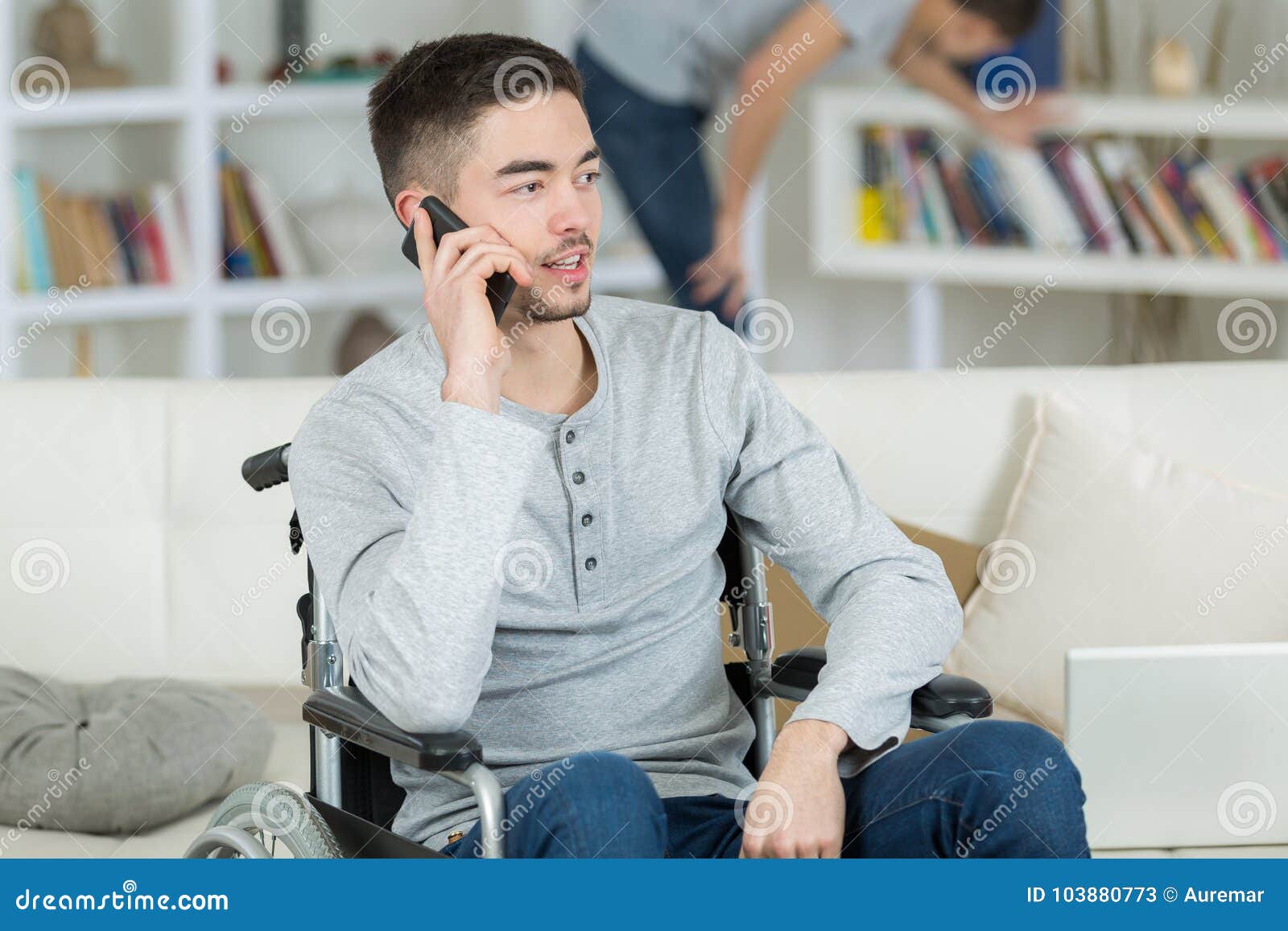 Boy on Wheelchair Using Cellular Phone Stock Image Image of smiling