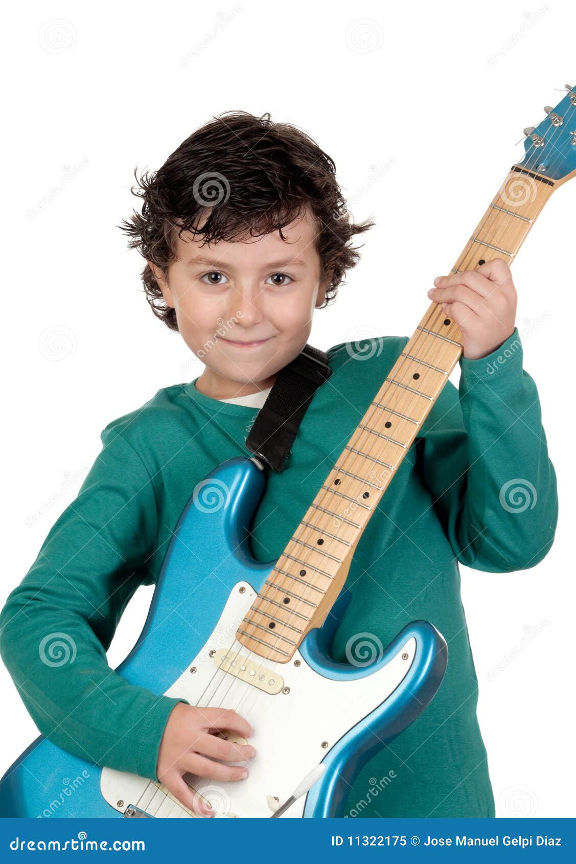 Boy whit electric guitar stock image. Image of cute, play 11322175
