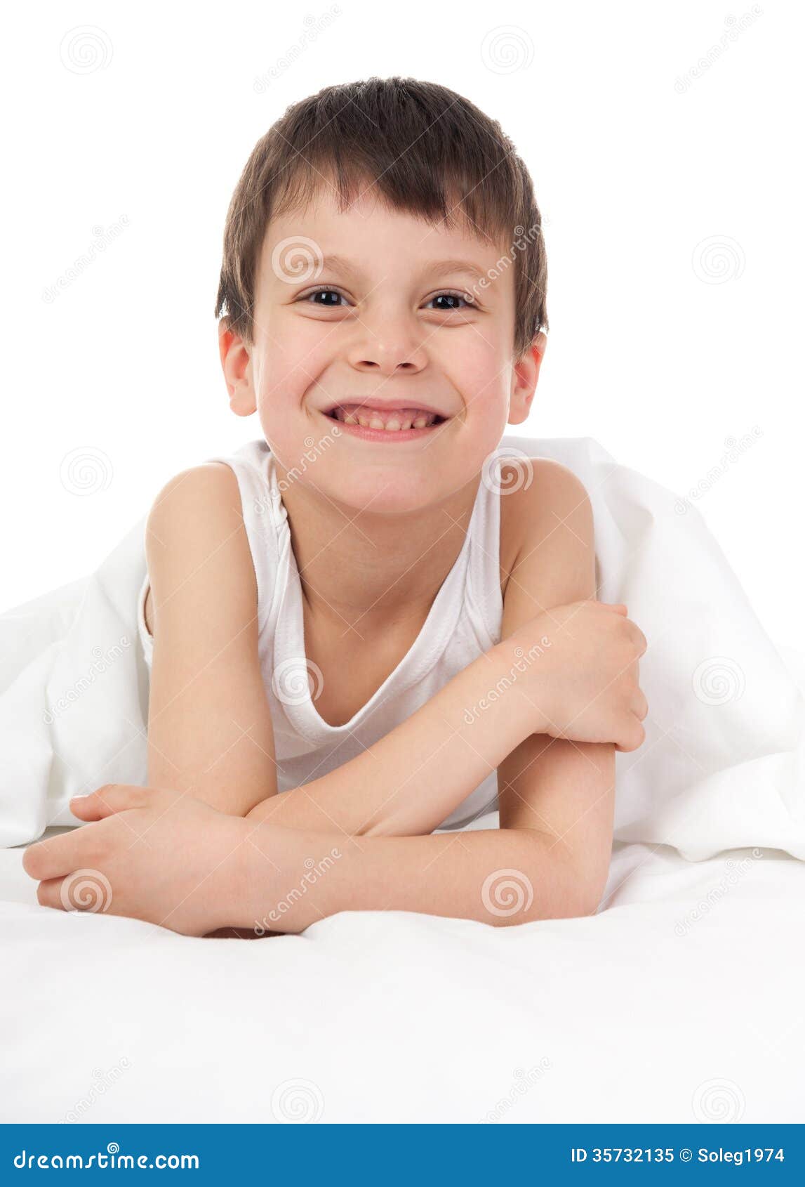 Boy in white bed stock image. Image of piddle, caucasian 35732135