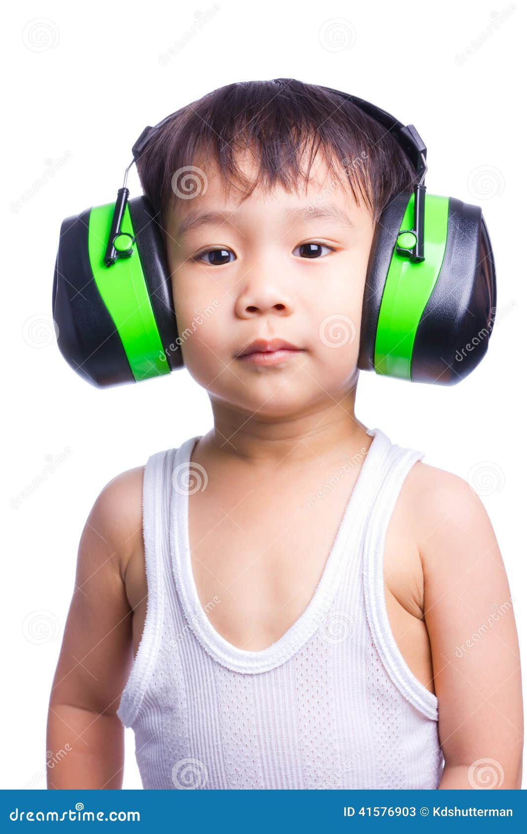 Boy in a White Singlet Wearing Earmuffs Stock Image Image of asian