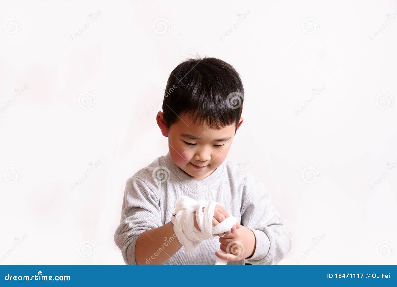 Boy Winding Bandage on Hand Stock Image Image of injured, injury