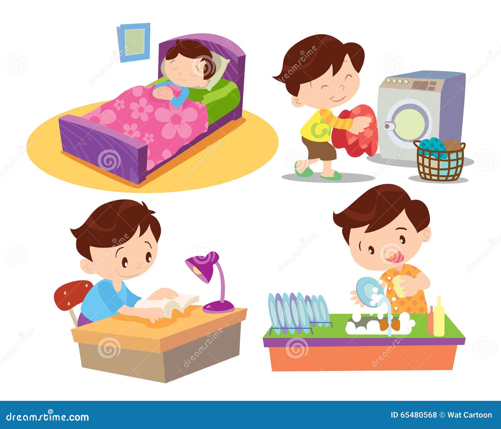 Boy Working in Home Many Action Stock Vector - Illustration of sleeping ...